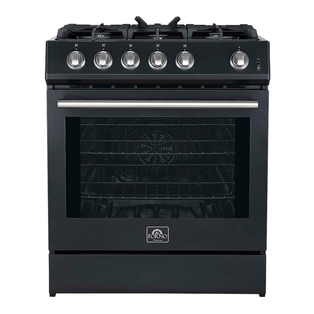 Forno Leonardo Espresso 30-Inch Black Gas Range, 5 Burners, 39,500 BTU, 5 cu.ft Convection Oven - FFSGS1116-30BLK