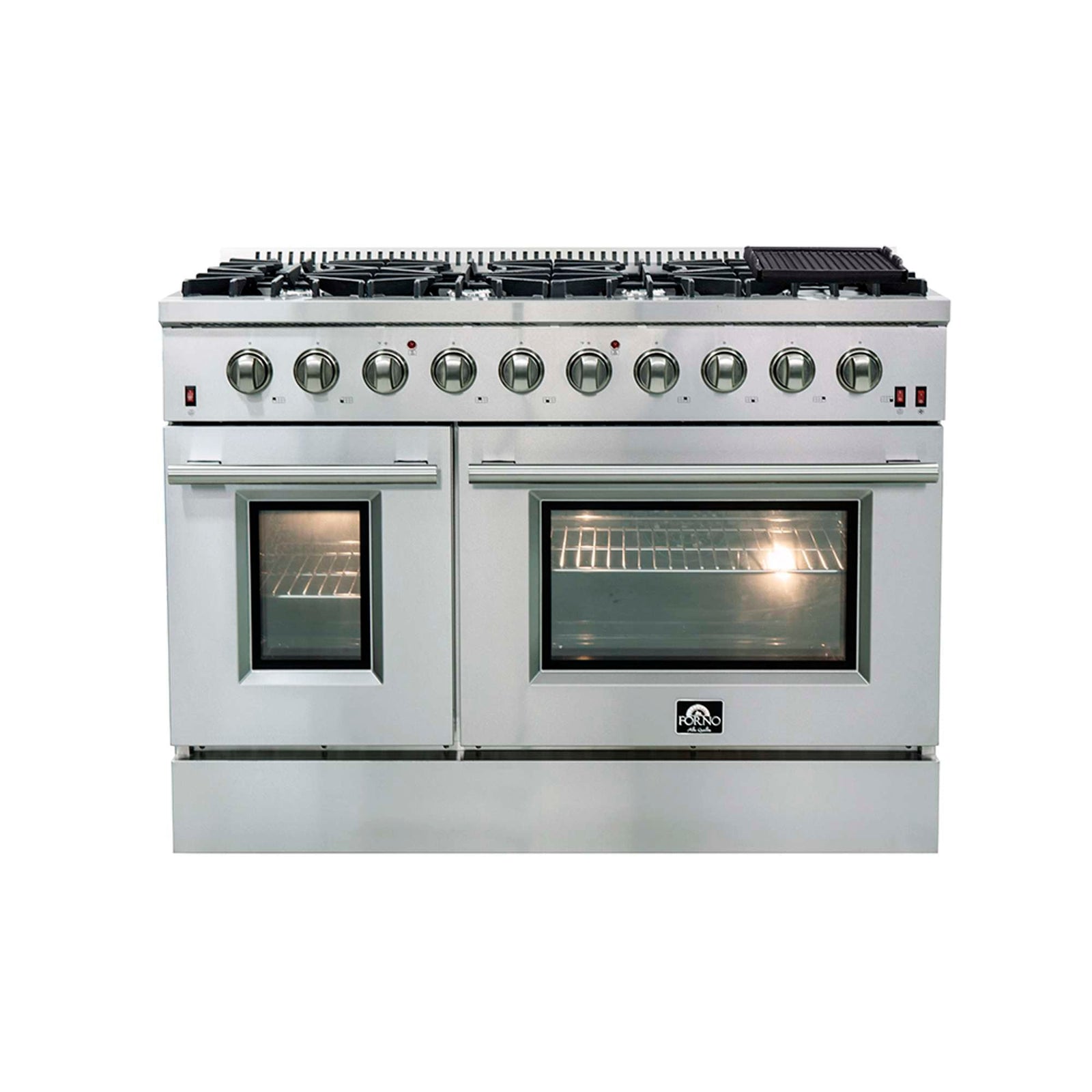Forno Galiano 48-Inch Freestanding Gas Range, Stainless Steel, 8 Burners, 107,000 BTU, Griddle, Double Ovens, Energy Efficient - FFSGS6244-48