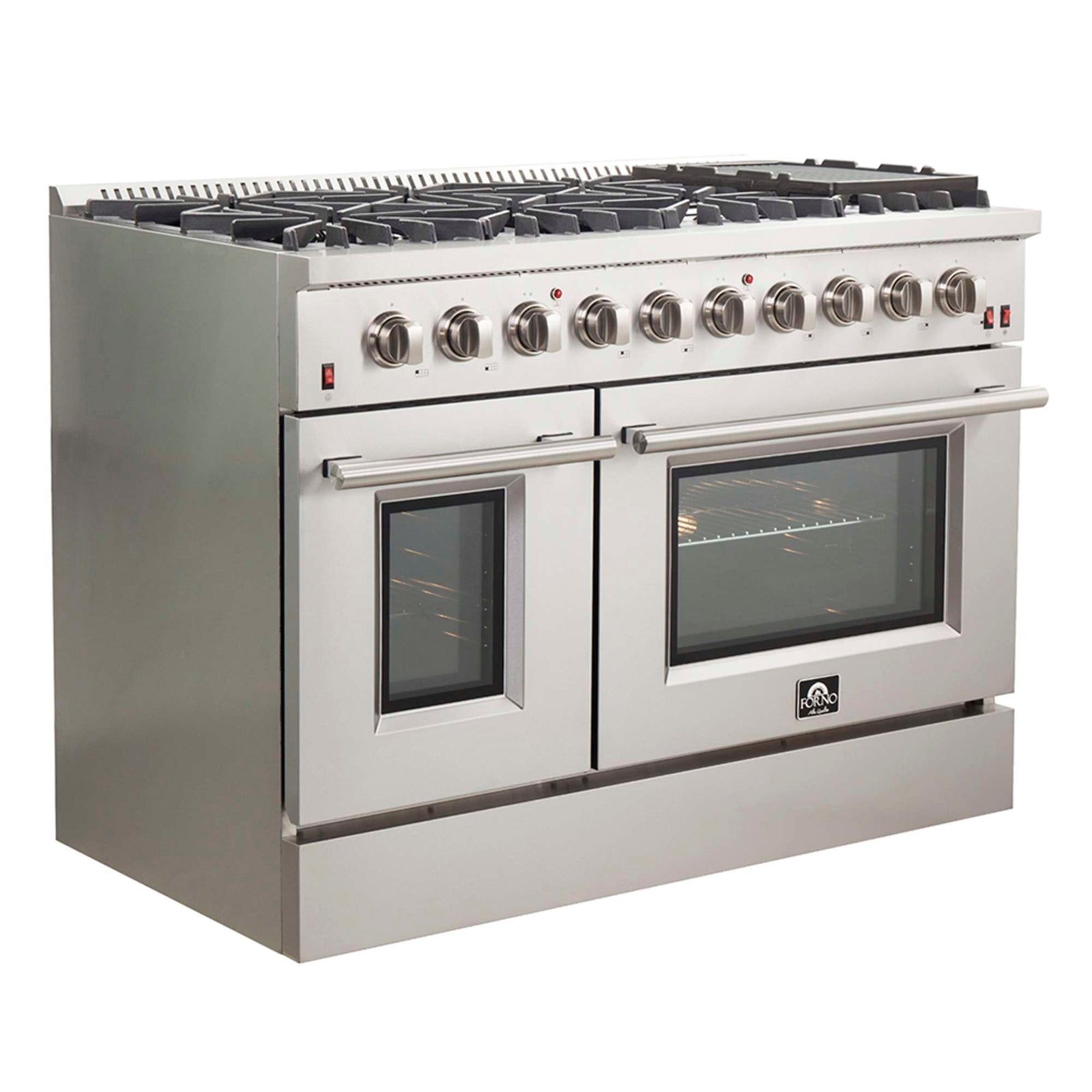 Forno Galiano 48-Inch Freestanding Gas Range, Stainless Steel, 8 Burners, 107,000 BTU, Griddle, Double Ovens, Energy Efficient - FFSGS6244-48