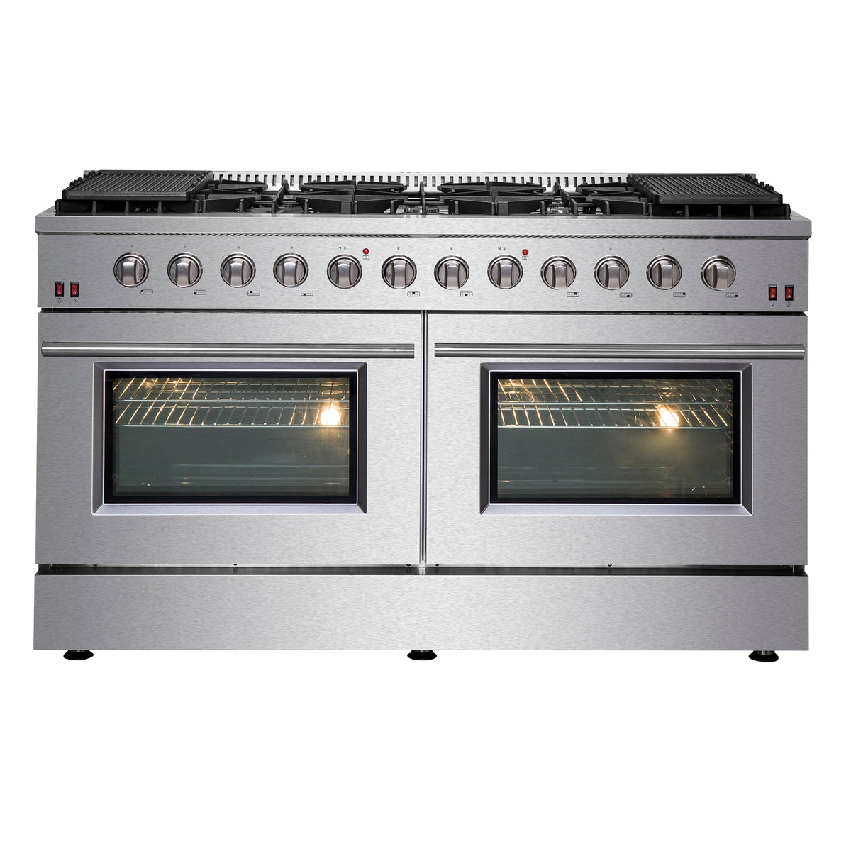 Forno Galiano 60-Inch Freestanding Gas Range, 10 Burners, Double Ovens, Griddle, Energy Efficient - FFSGS6244-60