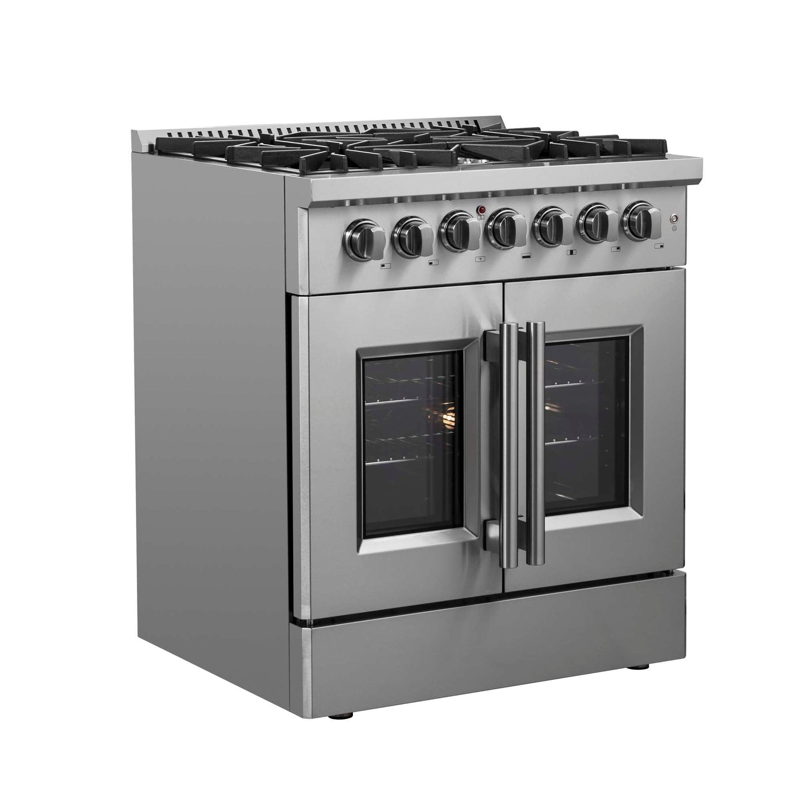 Forno Galiano 30-inch French Door Dual Fuel Range All Stainless Steel, 5 Sealed Burners 68,000 BTU, 4.32 cu.ft. True Convection Oven - FFSGS6356-30
