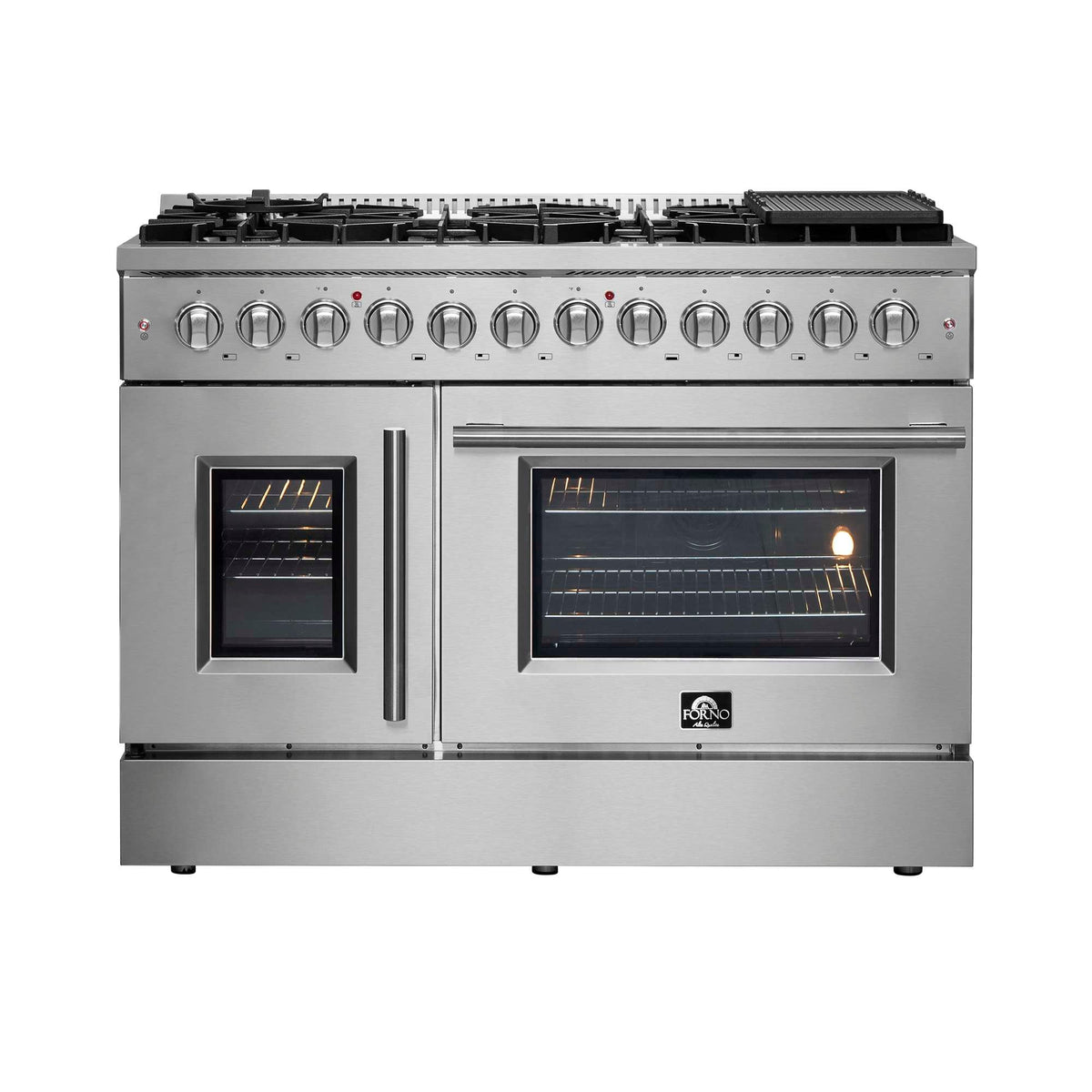Forno Galiano 48-inch french door dual fuel range, stainless steel