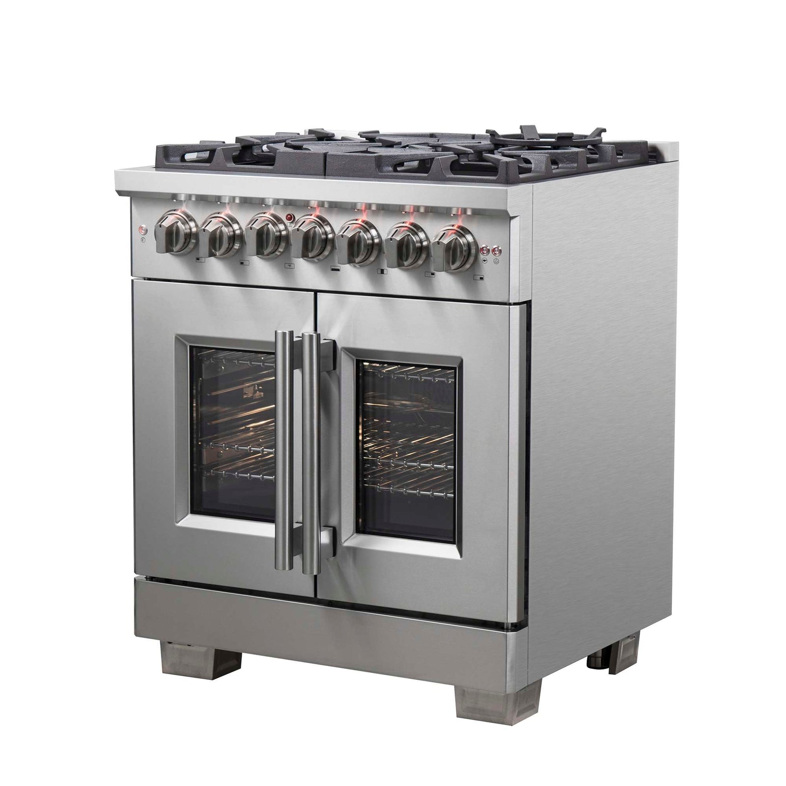 Forno Capriasca 30-Inch Freestanding French Door Dual Fuel Range, 4 Burners, True Convection Oven - FFSGS6387-30