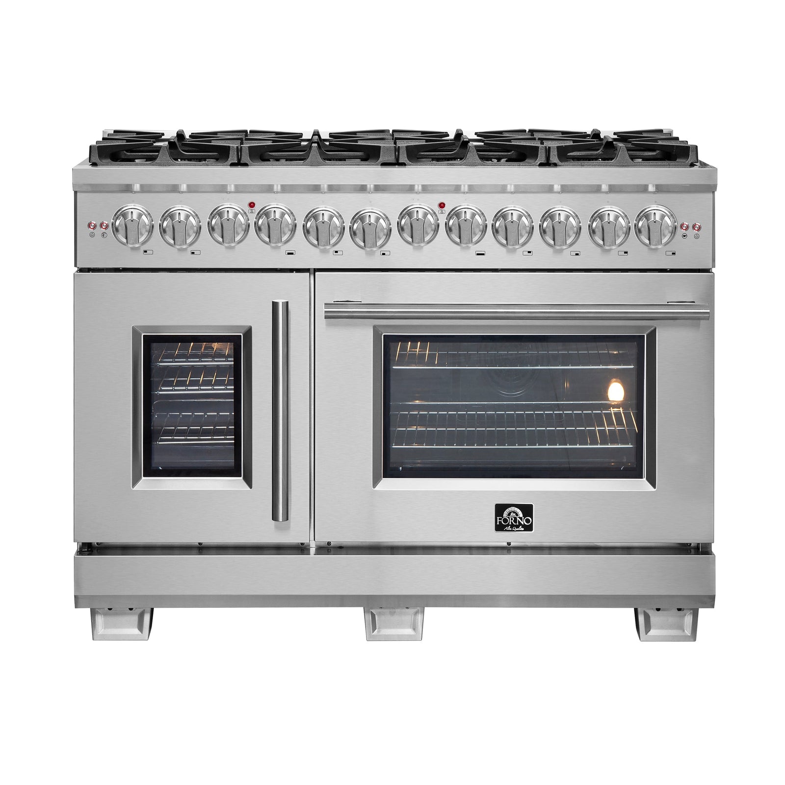 Forno Capriasca 48-Inch Freestanding French Door Dual Fuel Range, 8 Burners, True Convection Oven - FFSGS6387-48