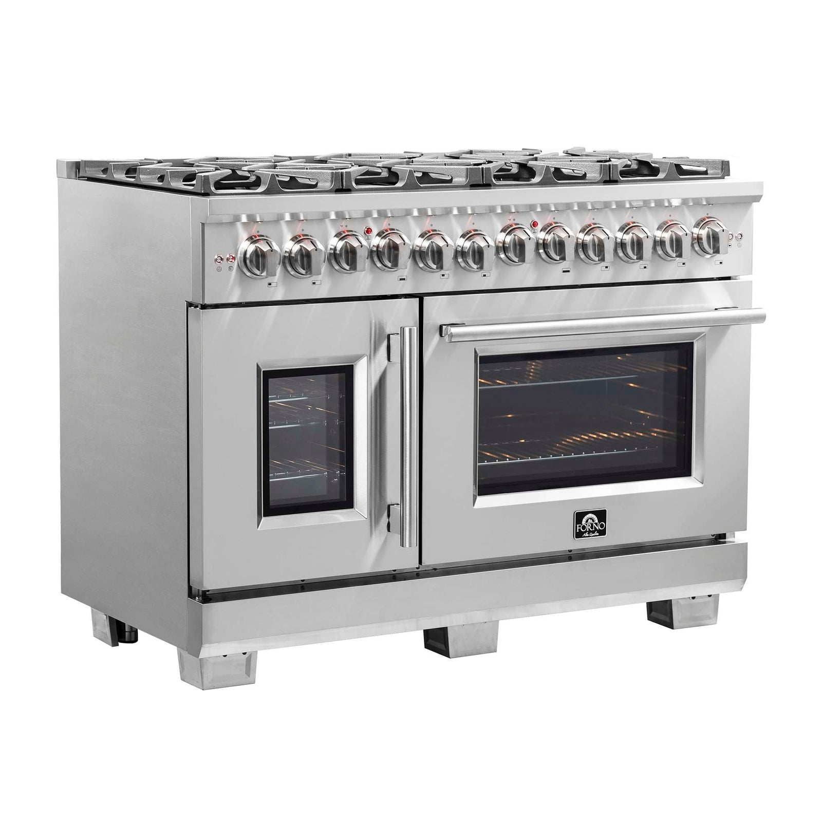Forno Capriasca 48-Inch Freestanding French Door Dual Fuel Range, 8 Burners, True Convection Oven - FFSGS6387-48