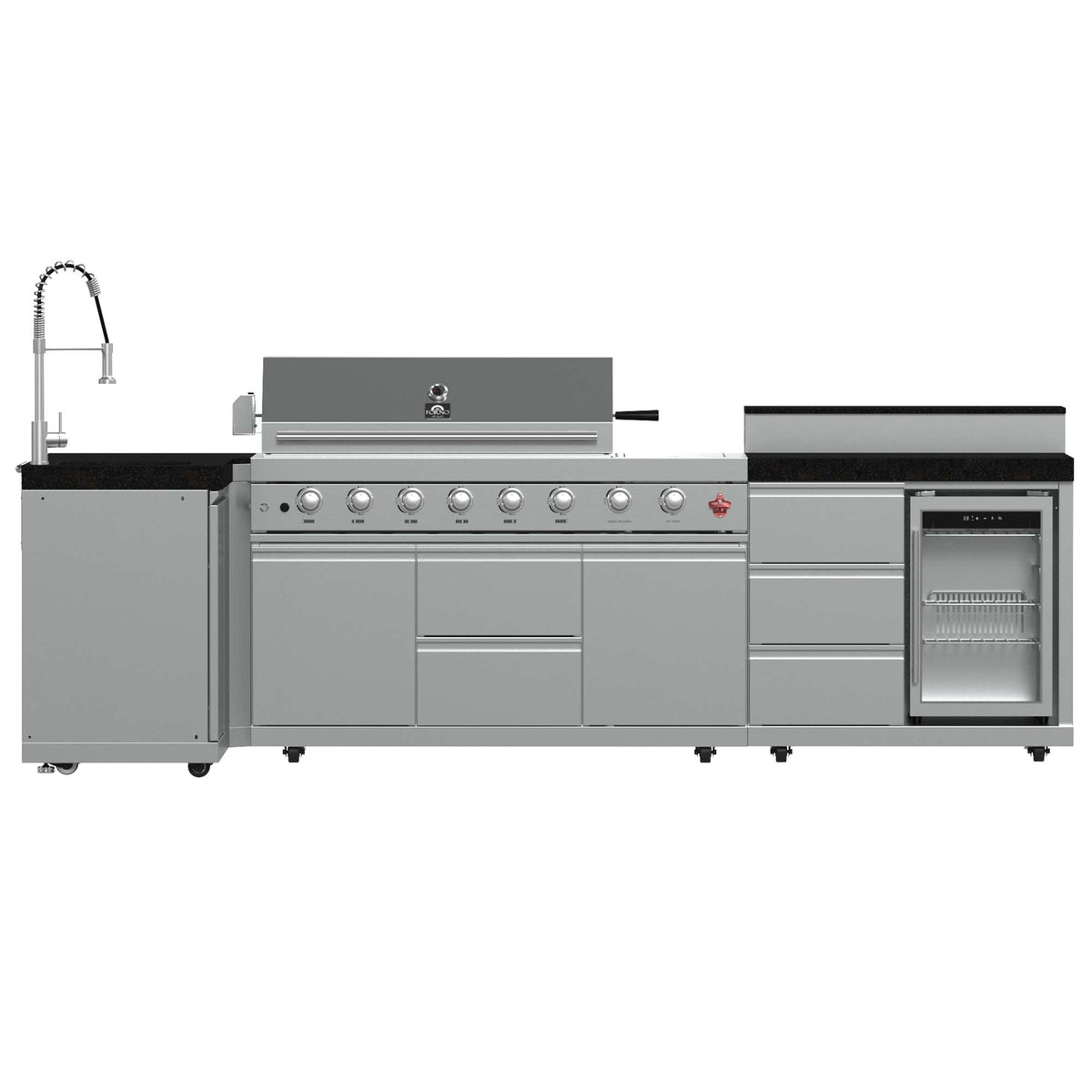Forno Bulnes 40-Inch BBQ, 95,000 BTU, 5 Burners, Sear & Rotisserie Infrared with Side Burner, Stainless Steel Outdoor Kitchen with 1.8 cu.ft. Beverage Center & Black Granite Countertops - FODKT2520BLK