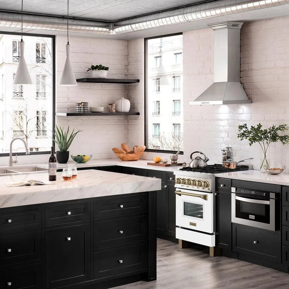 ZLINE Autograph Edition Legacy 24-inch range in stainless steel with white matte door and champagne bronze accents RAZ-WM-24-CB, view 2