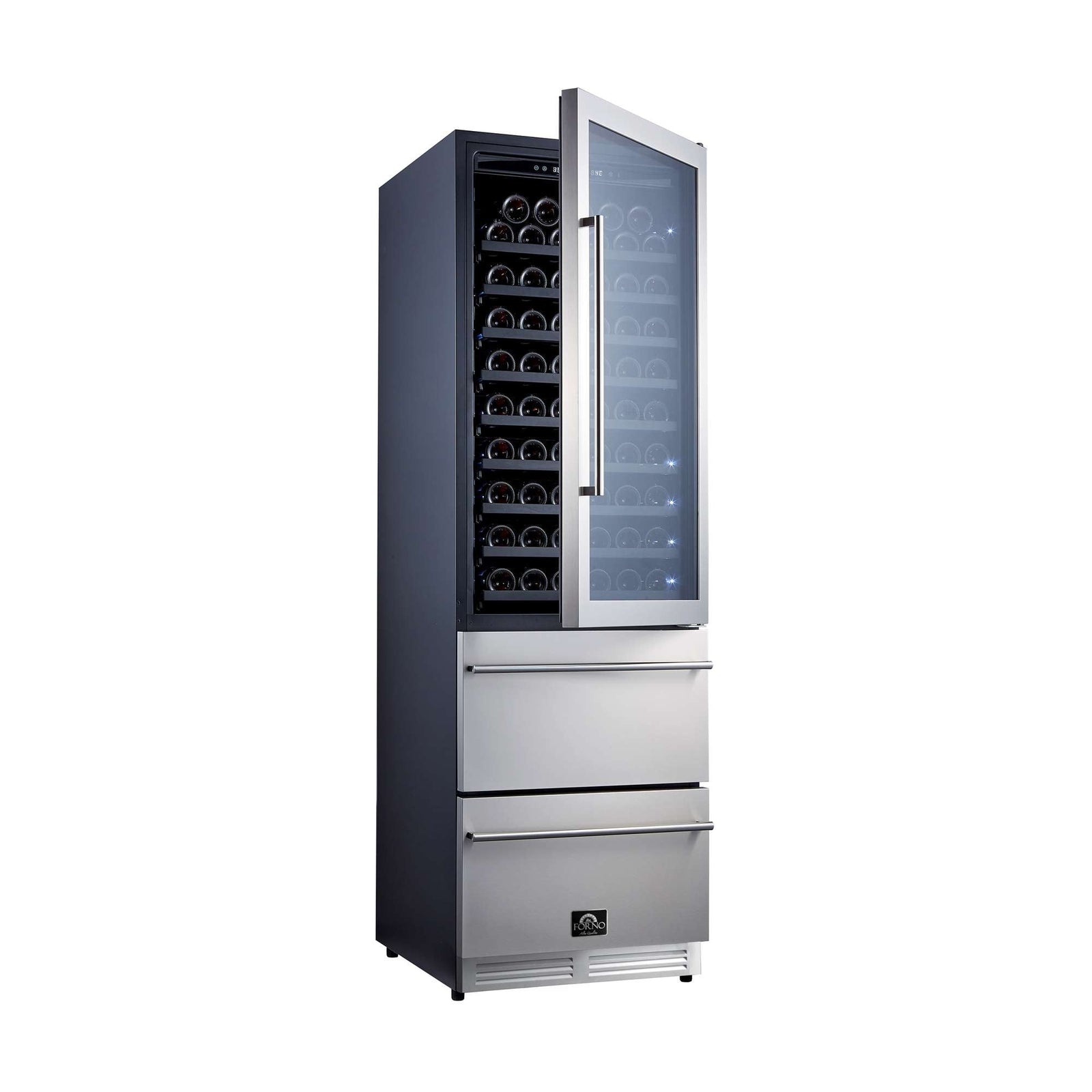 Forno Azienda 24-Inch Dual Temperature Zone Wine Cooler, Up to 108 Bottles, Two Refrigerated Drawers, Adjustable Temperature Zones, Energy Efficient - FWCDR6628-24S