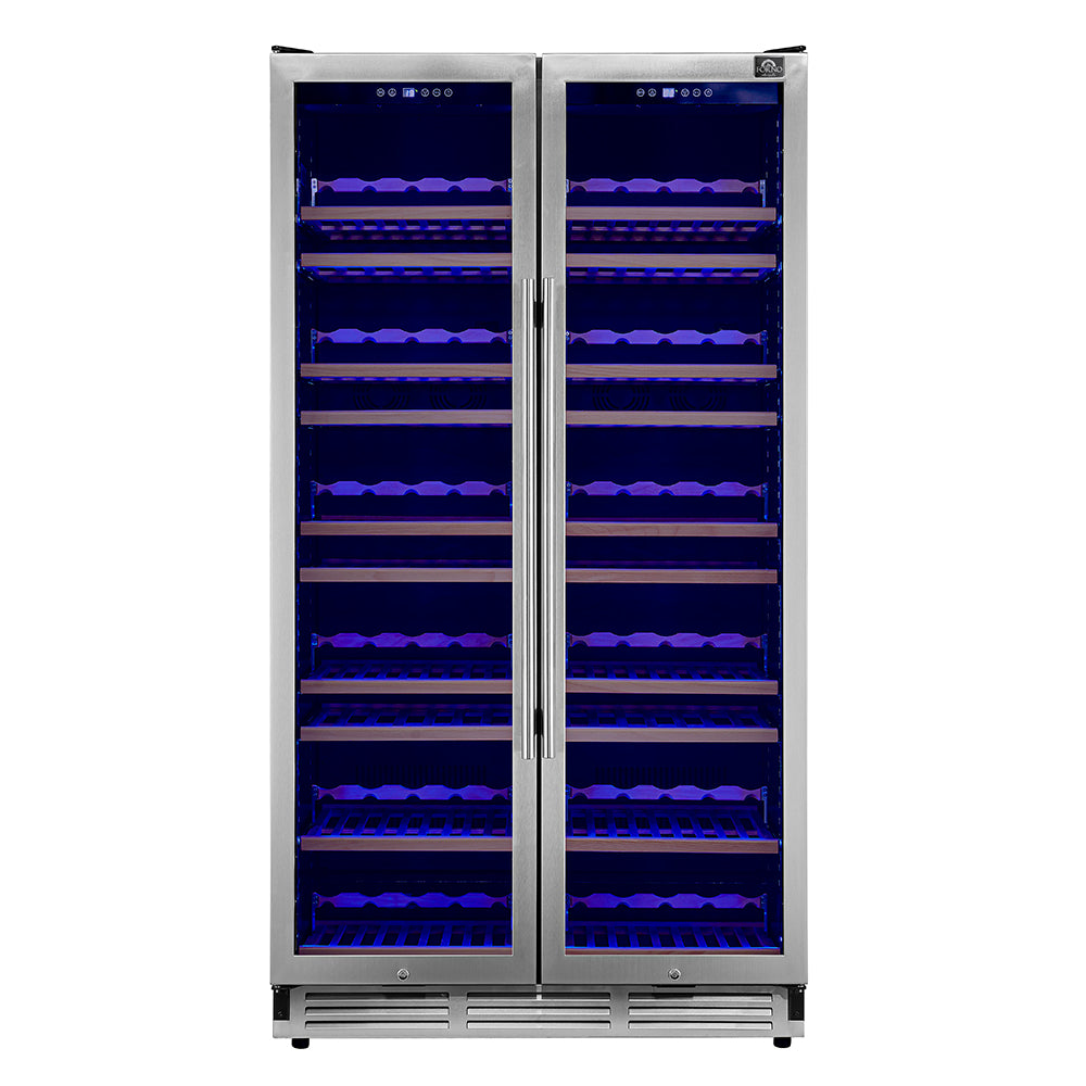 Forno Vernazza 40-Inch Side-by-Side Dual Zone Wine Cellar, 25.07 cu.ft Capacity, Stainless Steel, Temperature Control, UV-Protected Glass Door, Wooden Shelves - FWCDR6642-40S