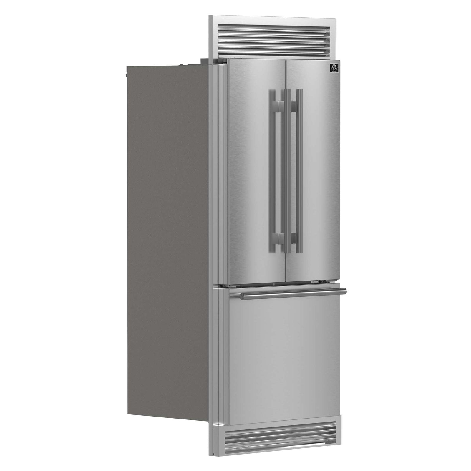 Forno Gallipoli 30-Inch French Door Refrigerator, 17.5 cu.ft Capacity, Decorative Grill, 34-Inch Width, Stainless Steel, No Frost Technology, Energy Efficient - FFFFD1974-35SG