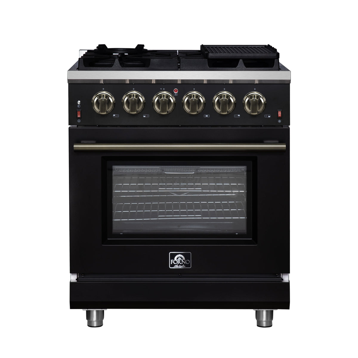 Forno Massimo 30-Inch Black Freestanding Gas Range, 5 Burners, True Convection Oven - FFSGS6239-30BLK