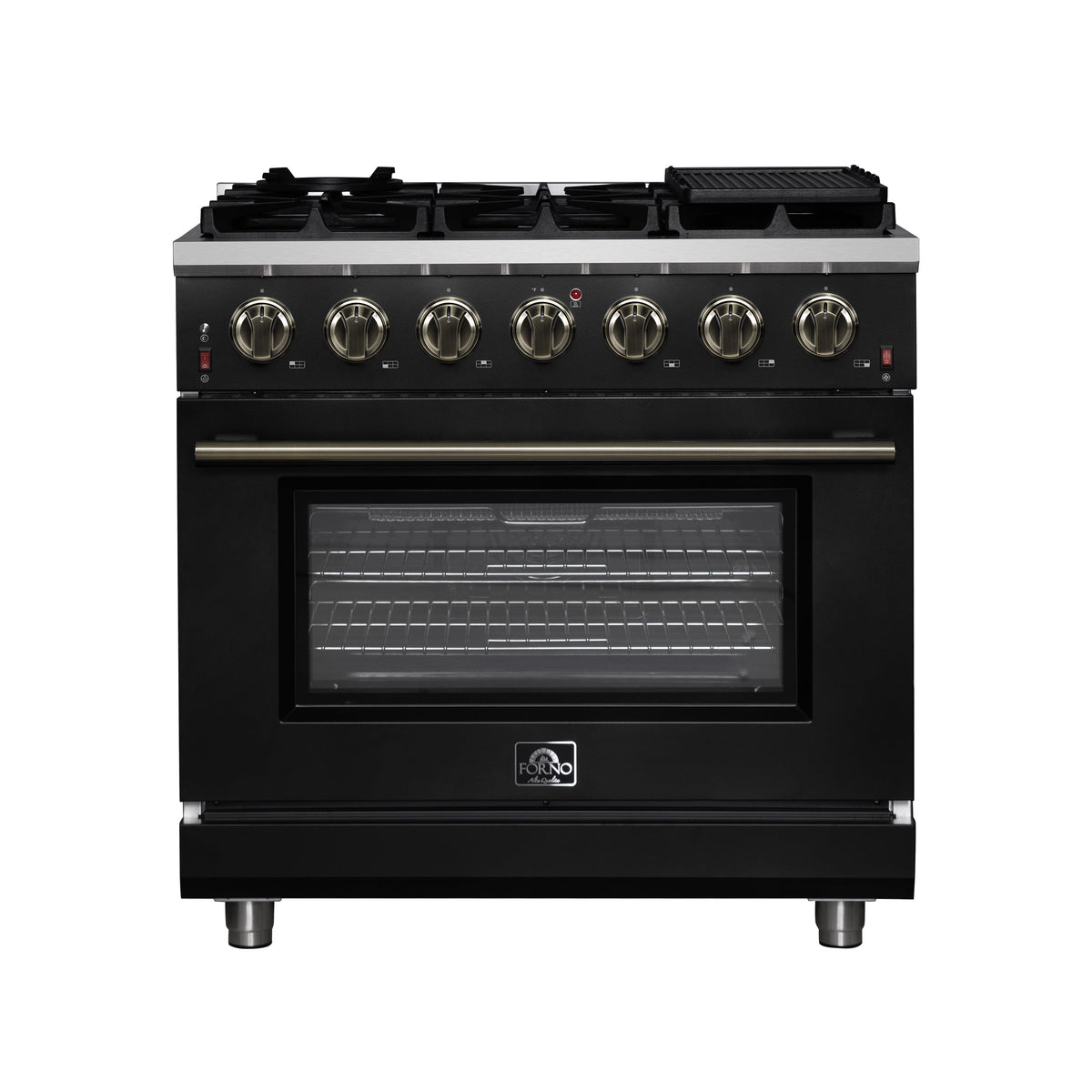 Forno Massimo 36-Inch Black Freestanding Gas Range, 6 Sealed Burners, Convection Oven, Energy Efficient - FFSGS6239-36BLK