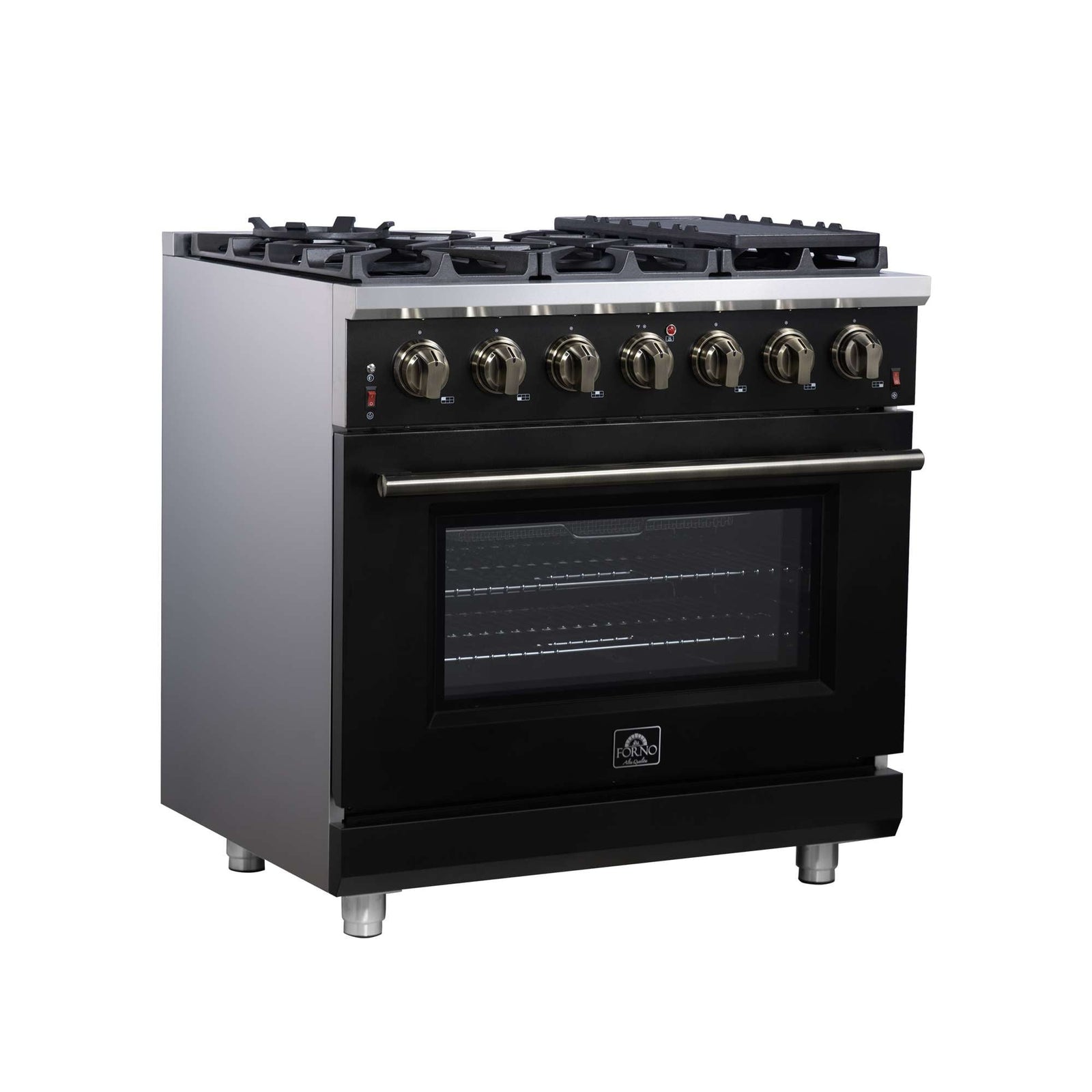 Forno Massimo 36-Inch Black Freestanding Gas Range, 6 Sealed Burners, Convection Oven, Energy Efficient - FFSGS6239-36BLK