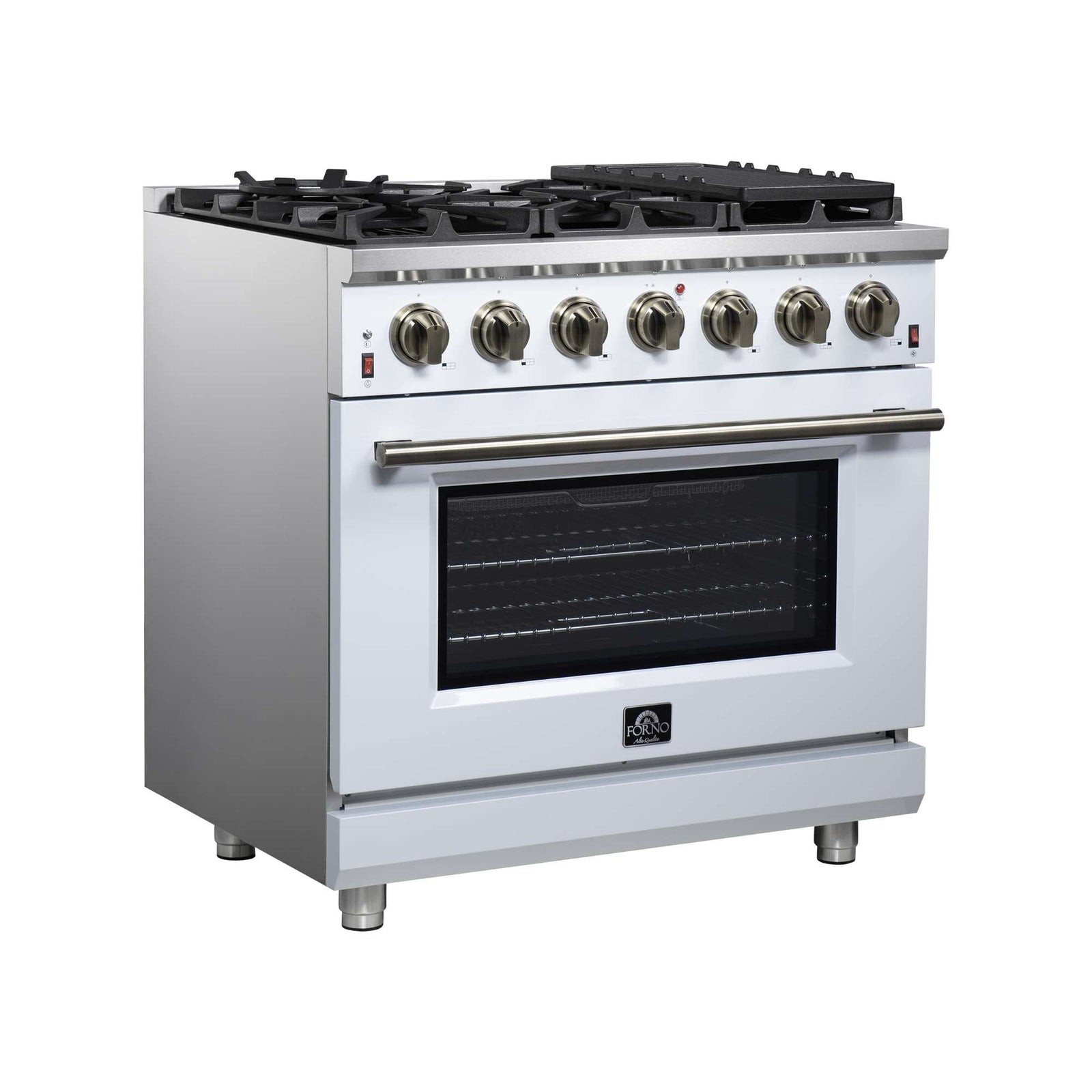 Forno Massimo 36-Inch White Freestanding Gas Range, 6 Sealed Burners, Convection Oven, Energy Efficient - FFSGS6239-36WHT
