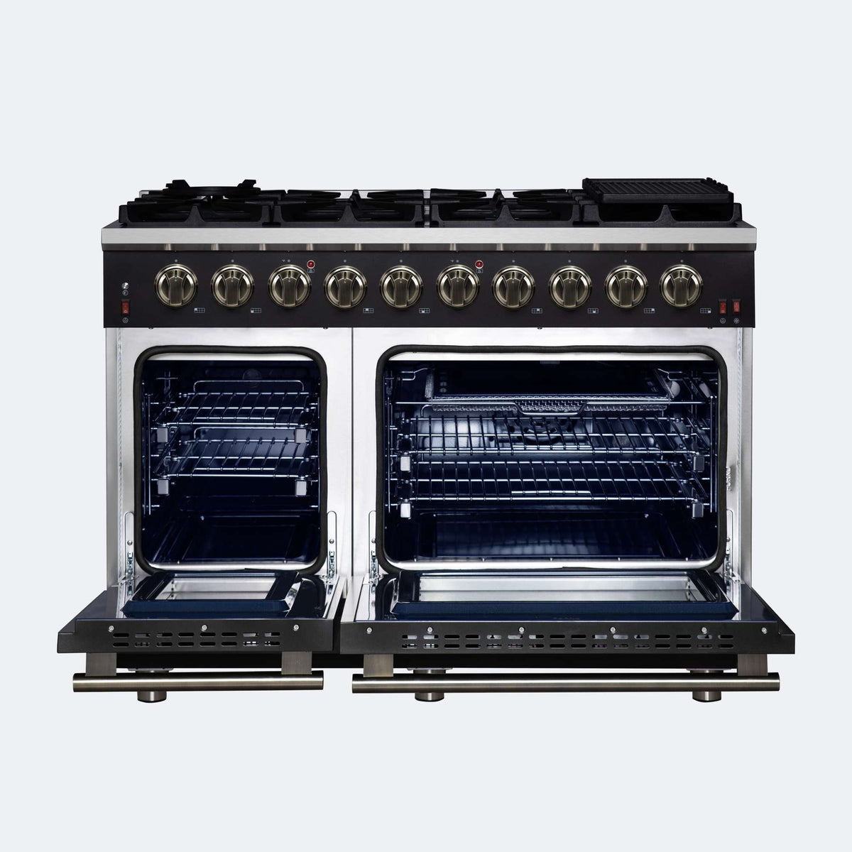 Forno Massimo 48-Inch Black Freestanding Gas Range, 8 Burners, True Convection Oven - FFSGS6239-48BLK