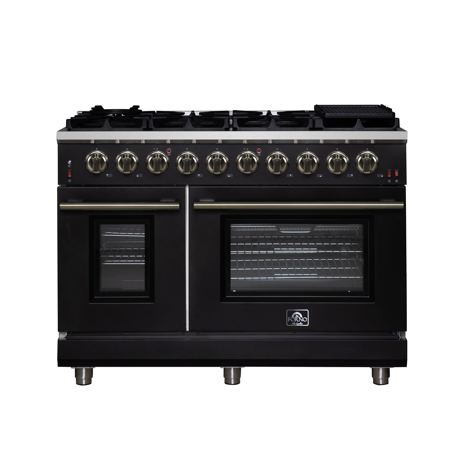 Forno Massimo 48-Inch Black Freestanding Gas Range, 8 Burners, True Convection Oven - FFSGS6239-48BLK