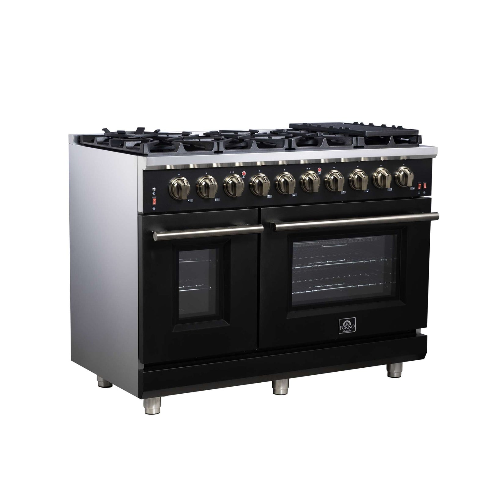 Forno Massimo 48-Inch Black Freestanding Gas Range, 8 Burners, True Convection Oven - FFSGS6239-48BLK