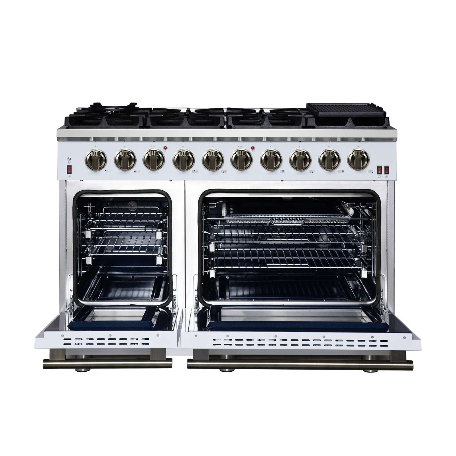 Forno Massimo 48-Inch White Freestanding Gas Range, 8 Burners, True Convection Oven - FFSGS6239-48WHT