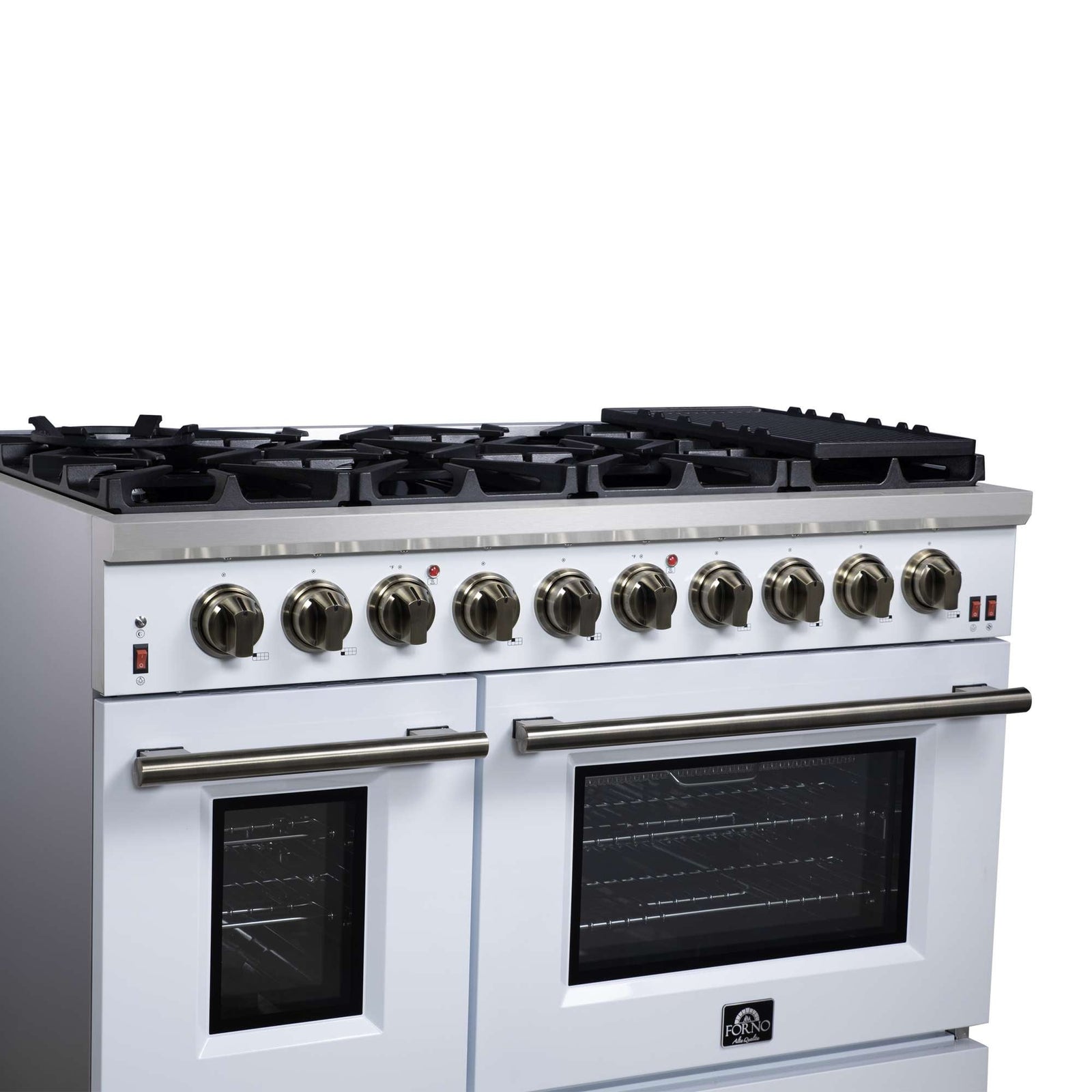 Forno Massimo 48-Inch White Freestanding Gas Range, 8 Burners, True Convection Oven - FFSGS6239-48WHT