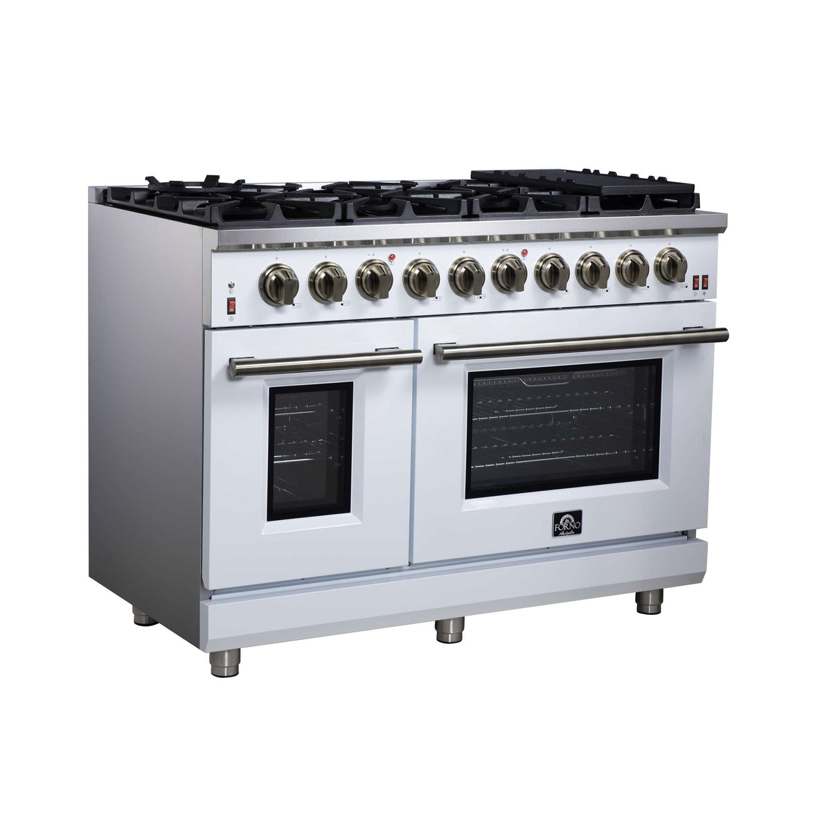 Forno Massimo 48-Inch White Freestanding Gas Range, 8 Burners, True Convection Oven - FFSGS6239-48WHT