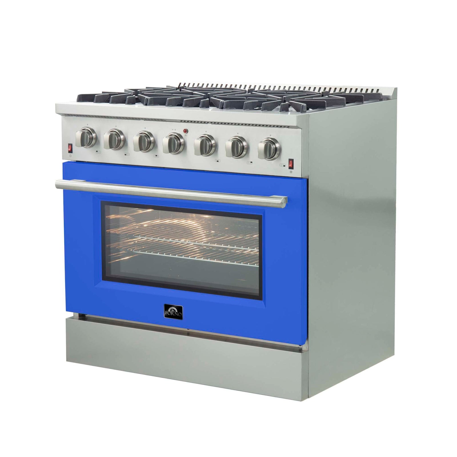 Forno Galiano 36-Inch Freestanding Gas Range, Stainless Steel, 6 Burners, Energy Efficient, Blue Door - FFSGS6244-36BLU