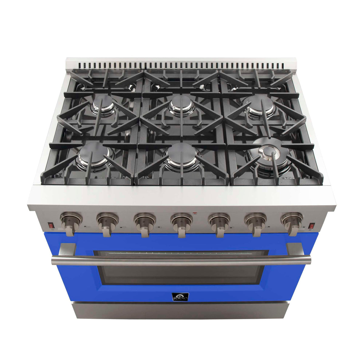 Forno Galiano 36-Inch Freestanding Gas Range, Stainless Steel, 6 Burners, Energy Efficient, Blue Door - FFSGS6244-36BLU