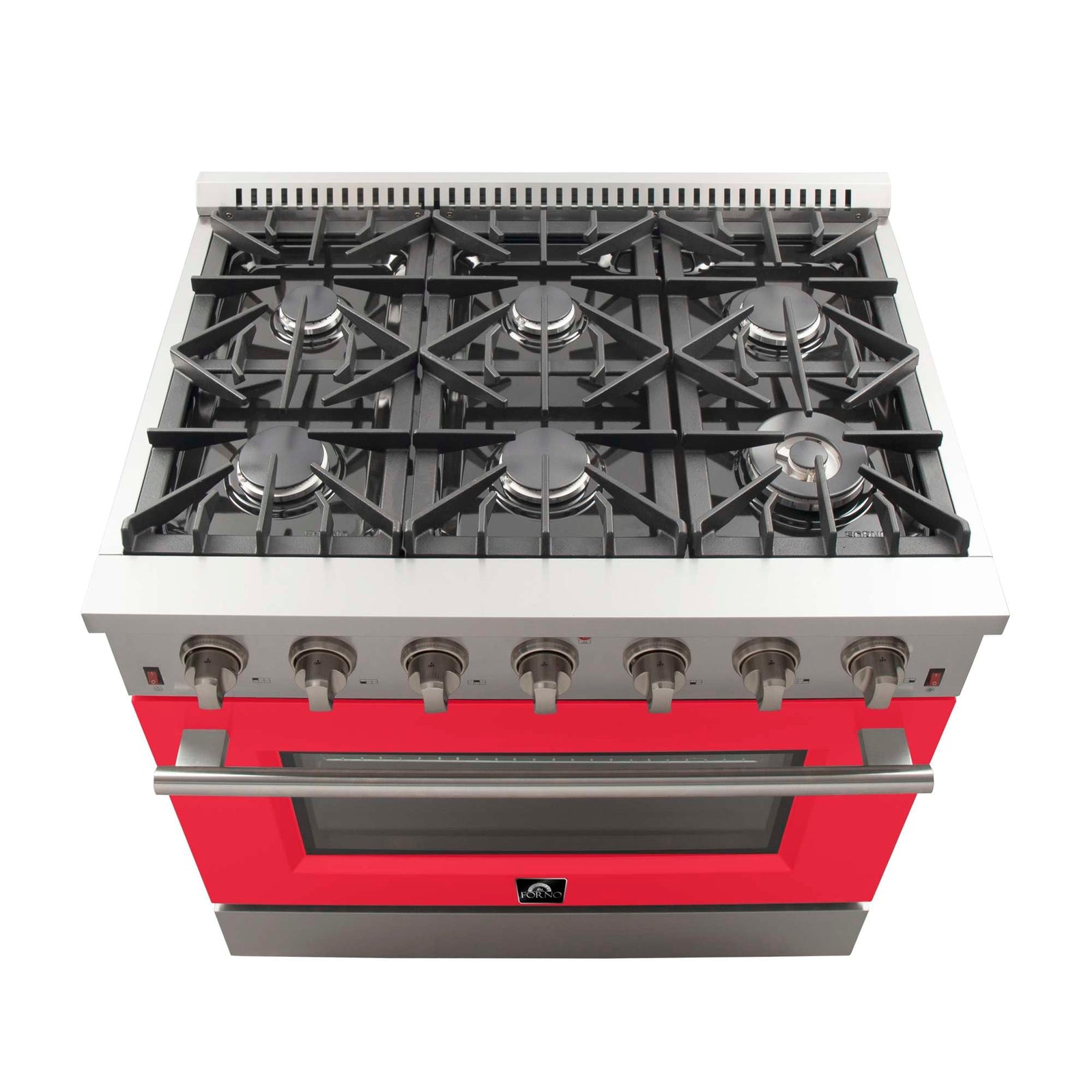 Forno Galiano 36-Inch Freestanding Gas Range, Stainless Steel, 6 Burners, Energy Efficient, Red Door - FFSGS6244-36RED