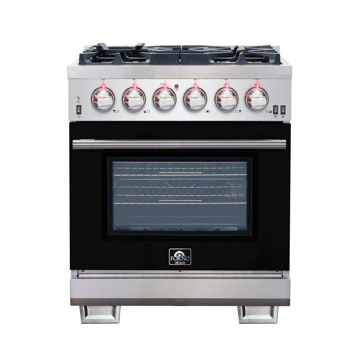 Forno Capriasca 30-Inch Freestanding Gas Range, 4 Burners, True Convection Oven, Black Door - FFSGS6260-30BLK