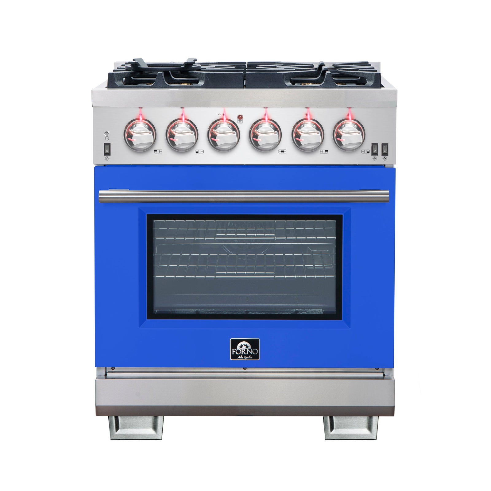 Forno Capriasca 30-Inch Freestanding Gas Range, 4 Burners, True Convection Oven, Blue Door - FFSGS6260-30BLU