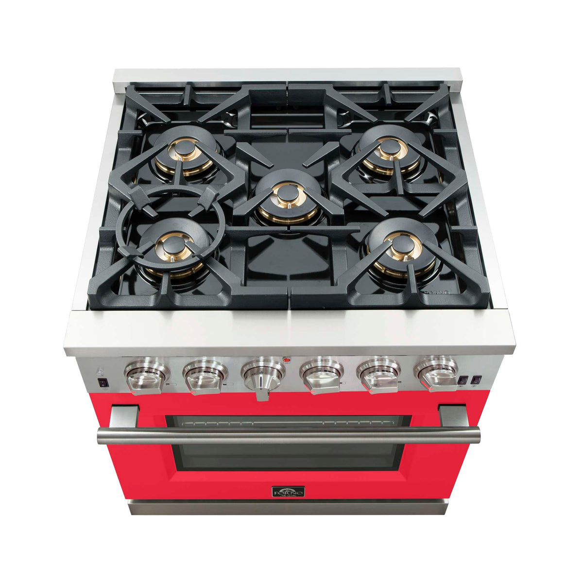 Forno Capriasca 30-Inch Freestanding Gas Range, 4 Burners, True Convection Oven, Red Door - FFSGS6260-30RED