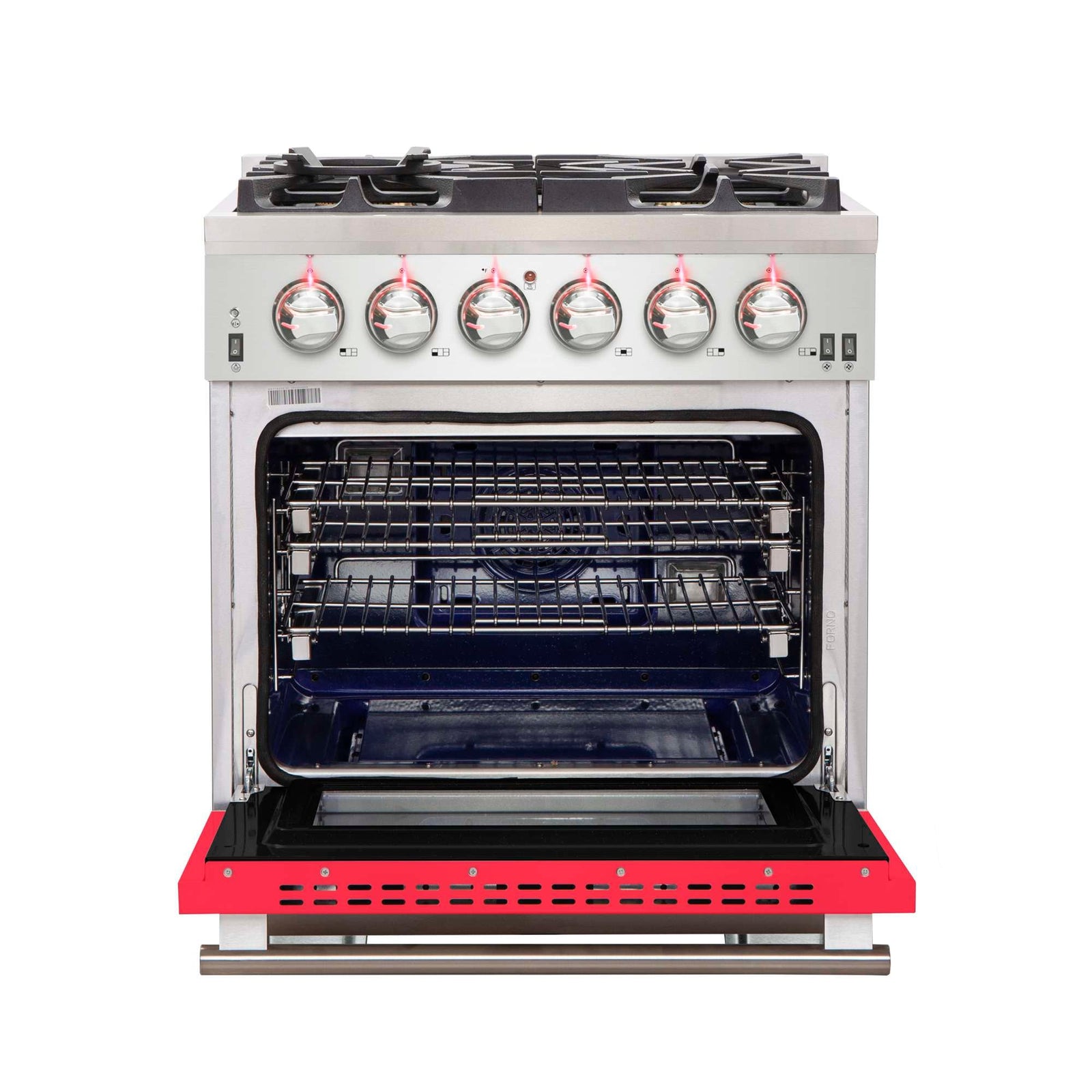 Forno Capriasca 30-Inch Freestanding Gas Range, 4 Burners, True Convection Oven, Red Door - FFSGS6260-30RED