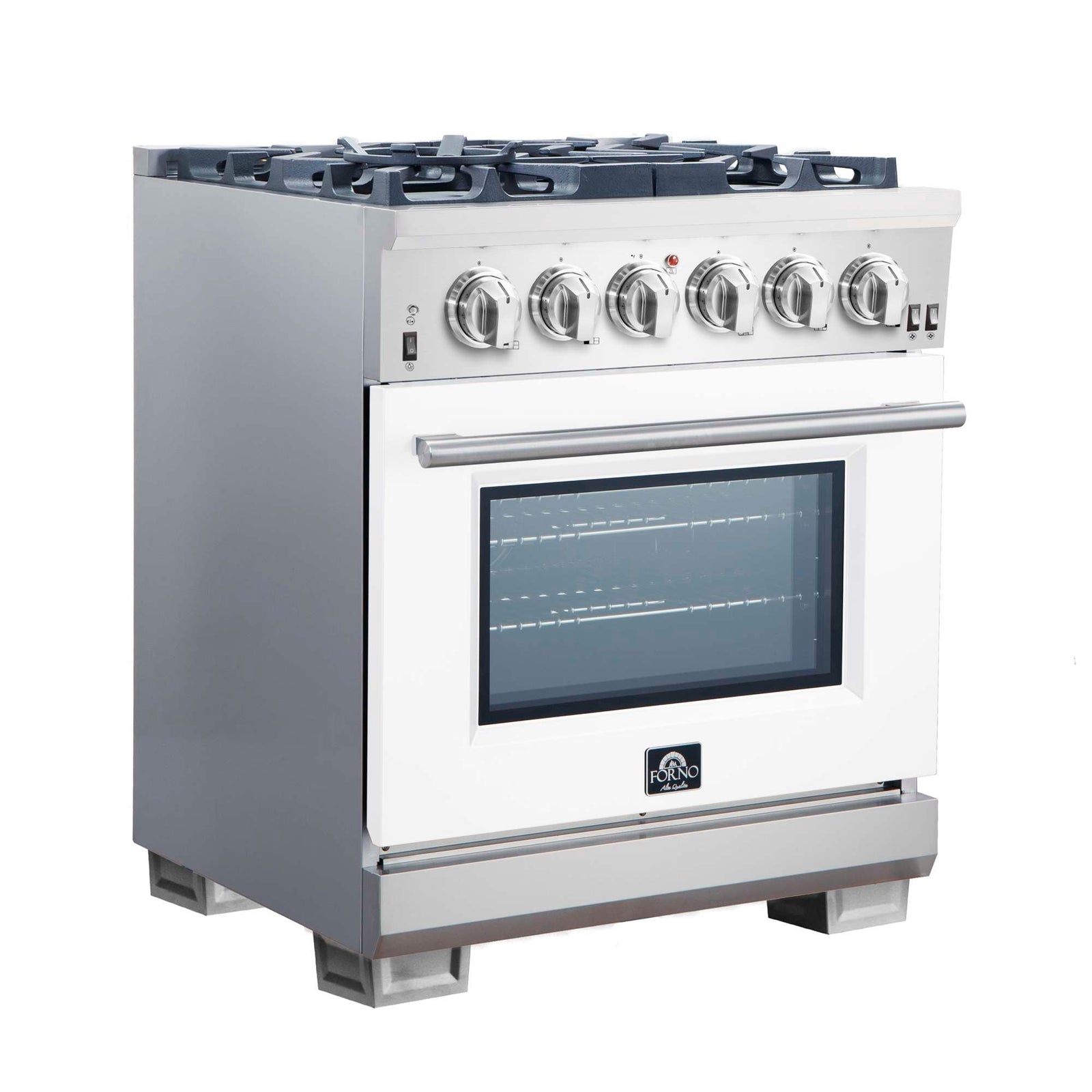 Forno Capriasca 30-Inch Freestanding Gas Range, 4 Burners, True Convection Oven, White Door - FFSGS6260-30WHT