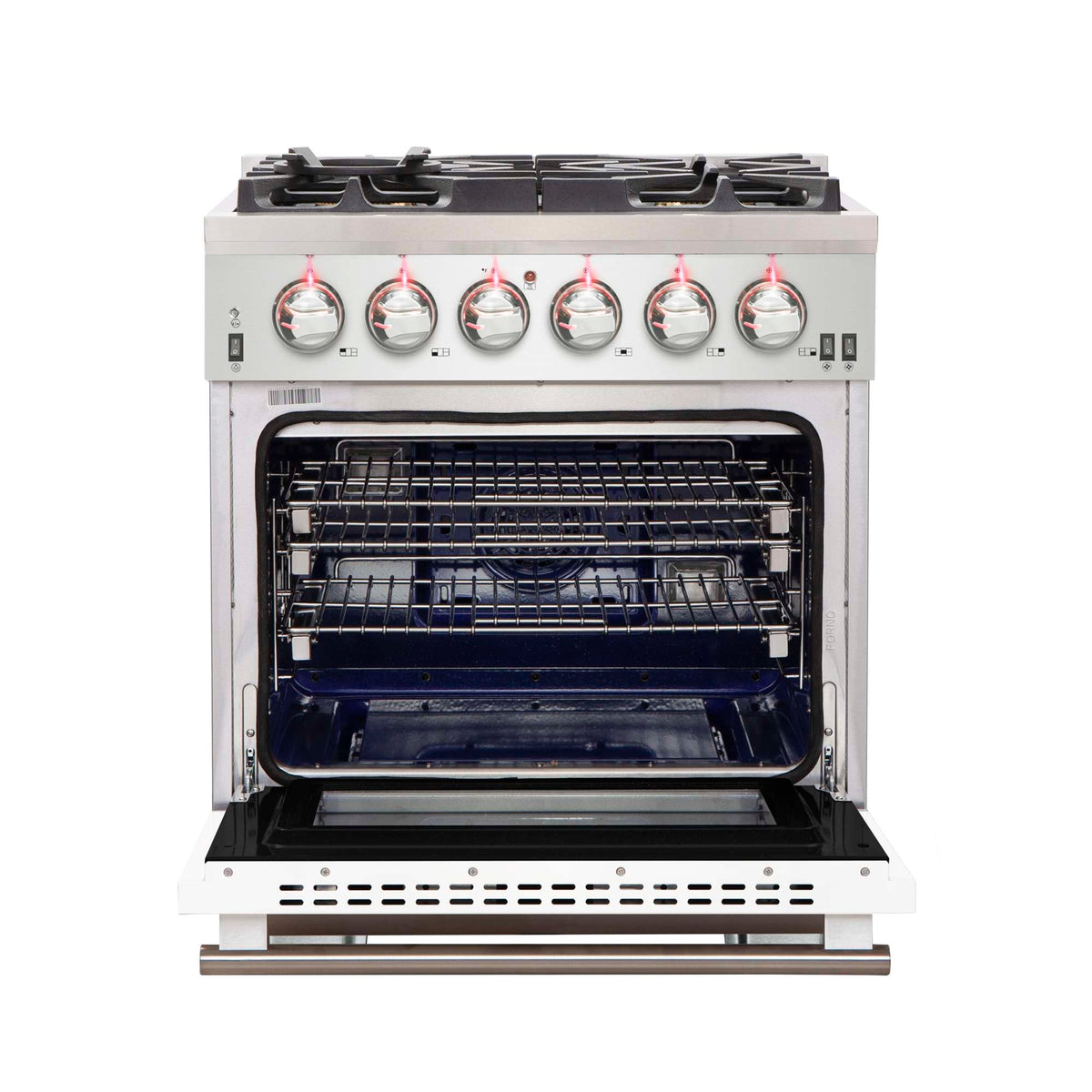 Forno Capriasca 30-Inch Freestanding Gas Range, 4 Burners, True Convection Oven, White Door - FFSGS6260-30WHT