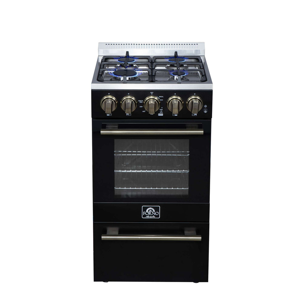 Forno Lamazze 20 Inch Freestanding Gas Range in Black, Compact Design - FFSGS6265-20BLK