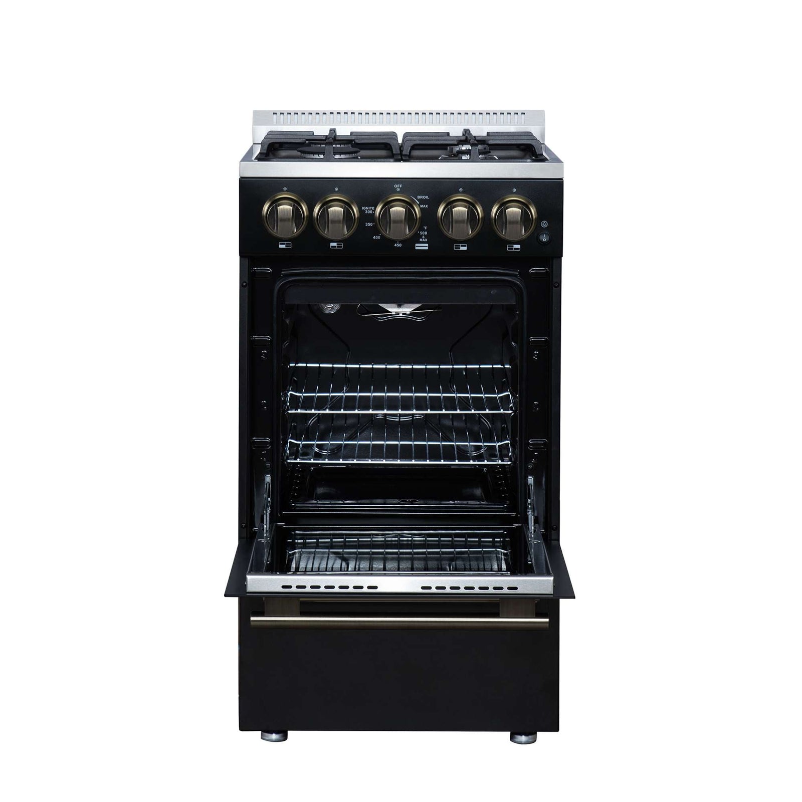 Forno Lamazze 20 Inch Freestanding Gas Range in Black, Compact Design - FFSGS6265-20BLK