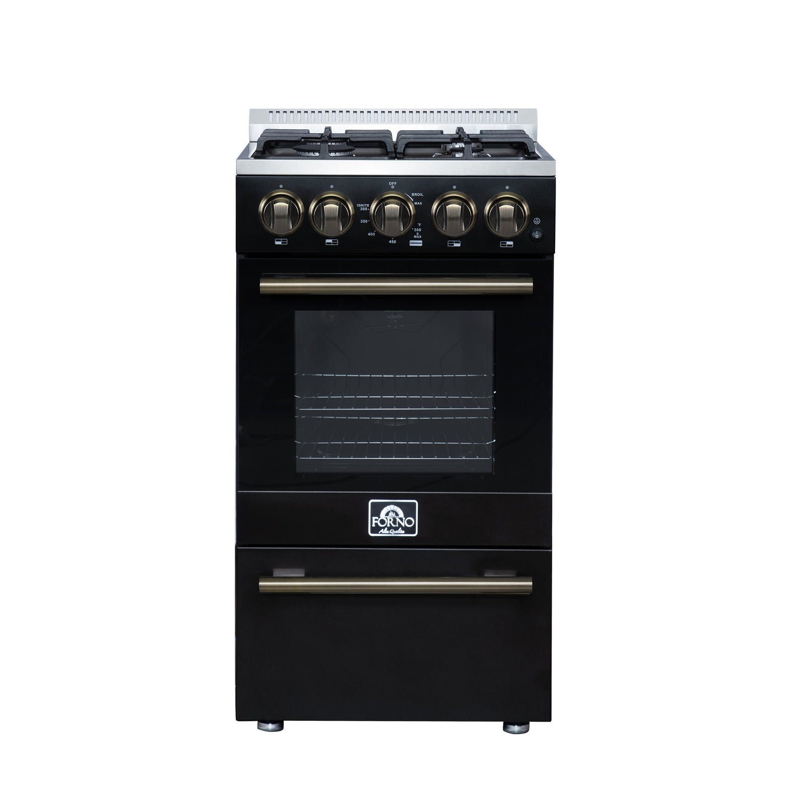 Forno Lamazze 20 Inch Freestanding Gas Range in Black, Compact Design - FFSGS6265-20BLK