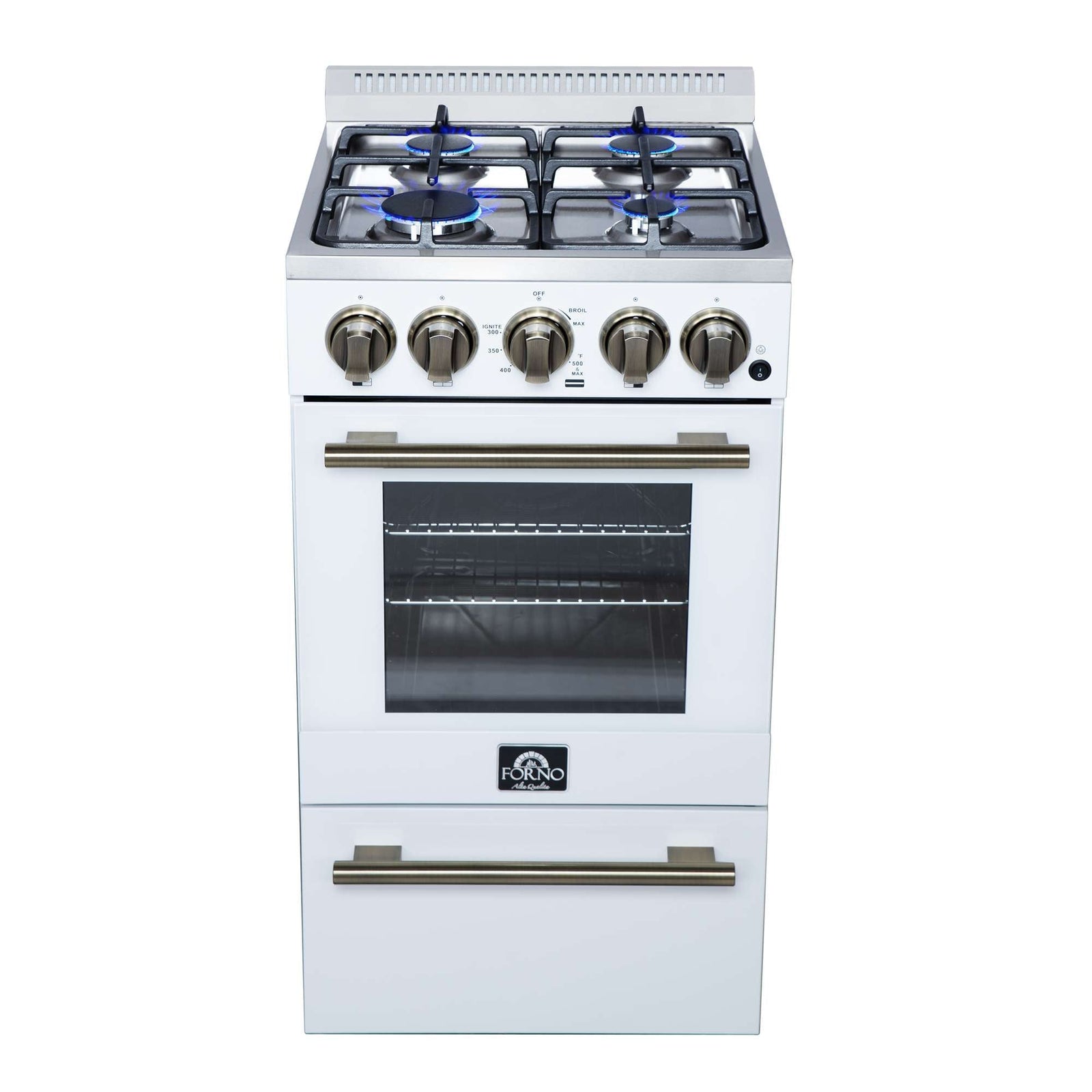 Forno Lamazze 20 Inch Freestanding Gas Range in White, Compact Design - FFSGS6265-20WHT