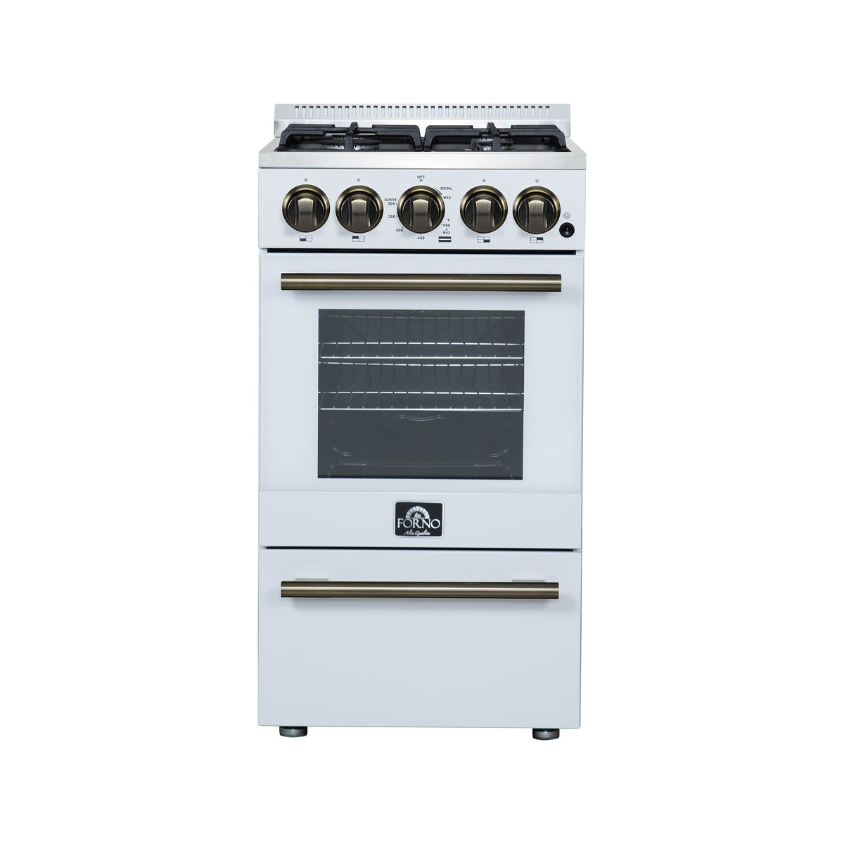 Forno Lamazze 20 Inch Freestanding Gas Range in White, Compact Design - FFSGS6265-20WHT