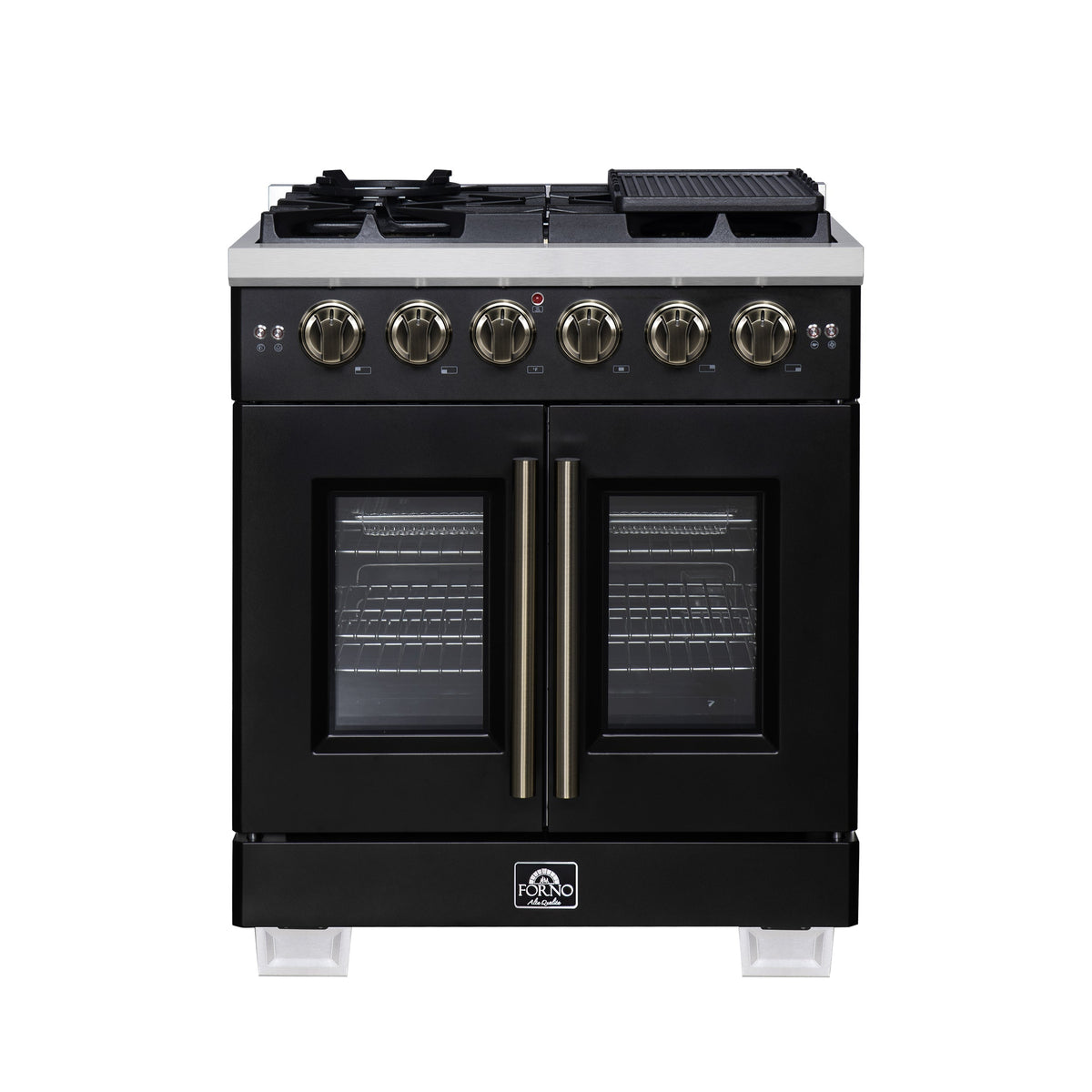 Forno Capriasca 30-inch french door gas range, black