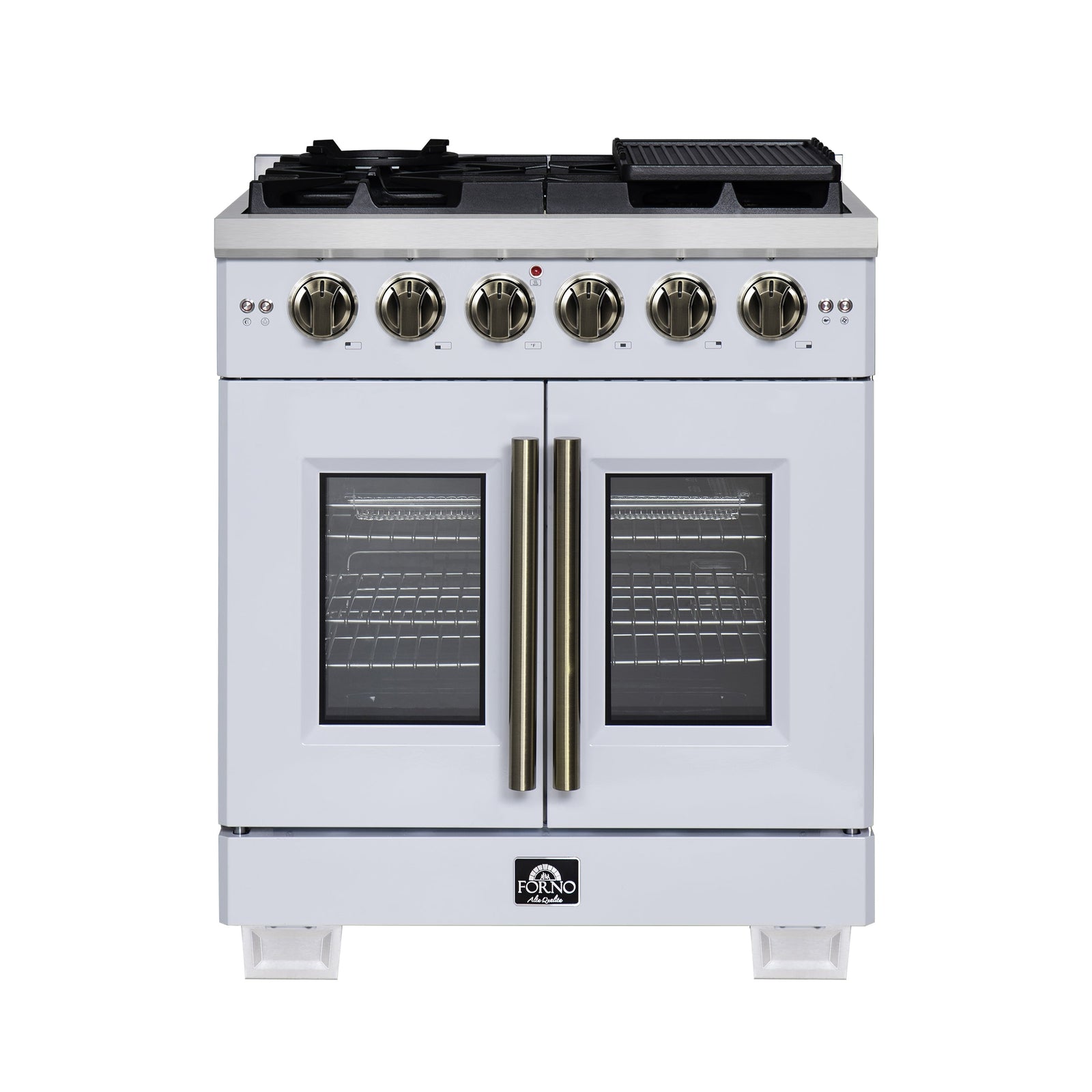 Forno Capriasca 30-Inch White Freestanding French Door Gas Range, 4 Burners, Convection Oven, Energy Efficient - FFSGS6460-30WHT