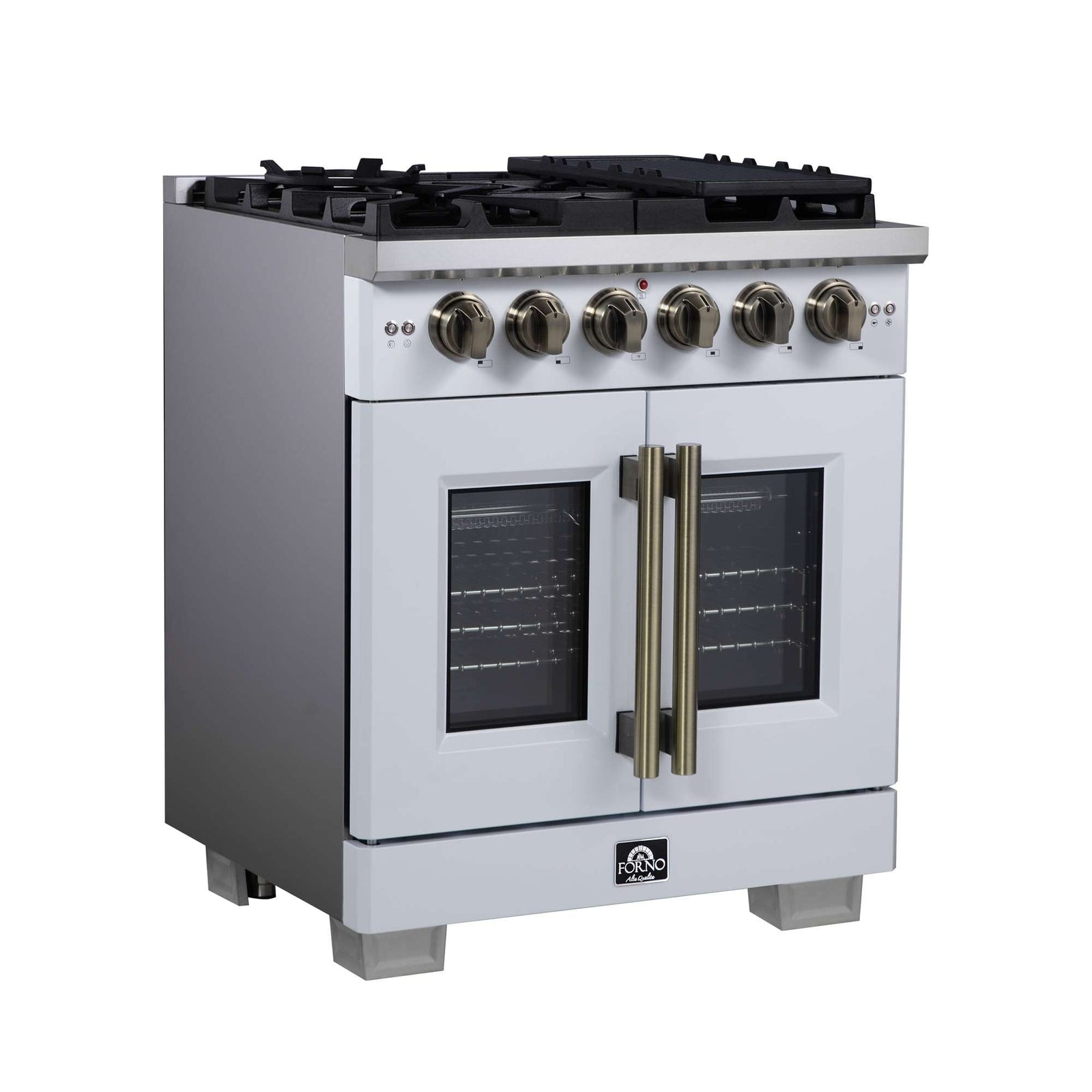 Forno Capriasca 30-Inch White Freestanding French Door Gas Range, 4 Burners, Convection Oven, Energy Efficient - FFSGS6460-30WHT