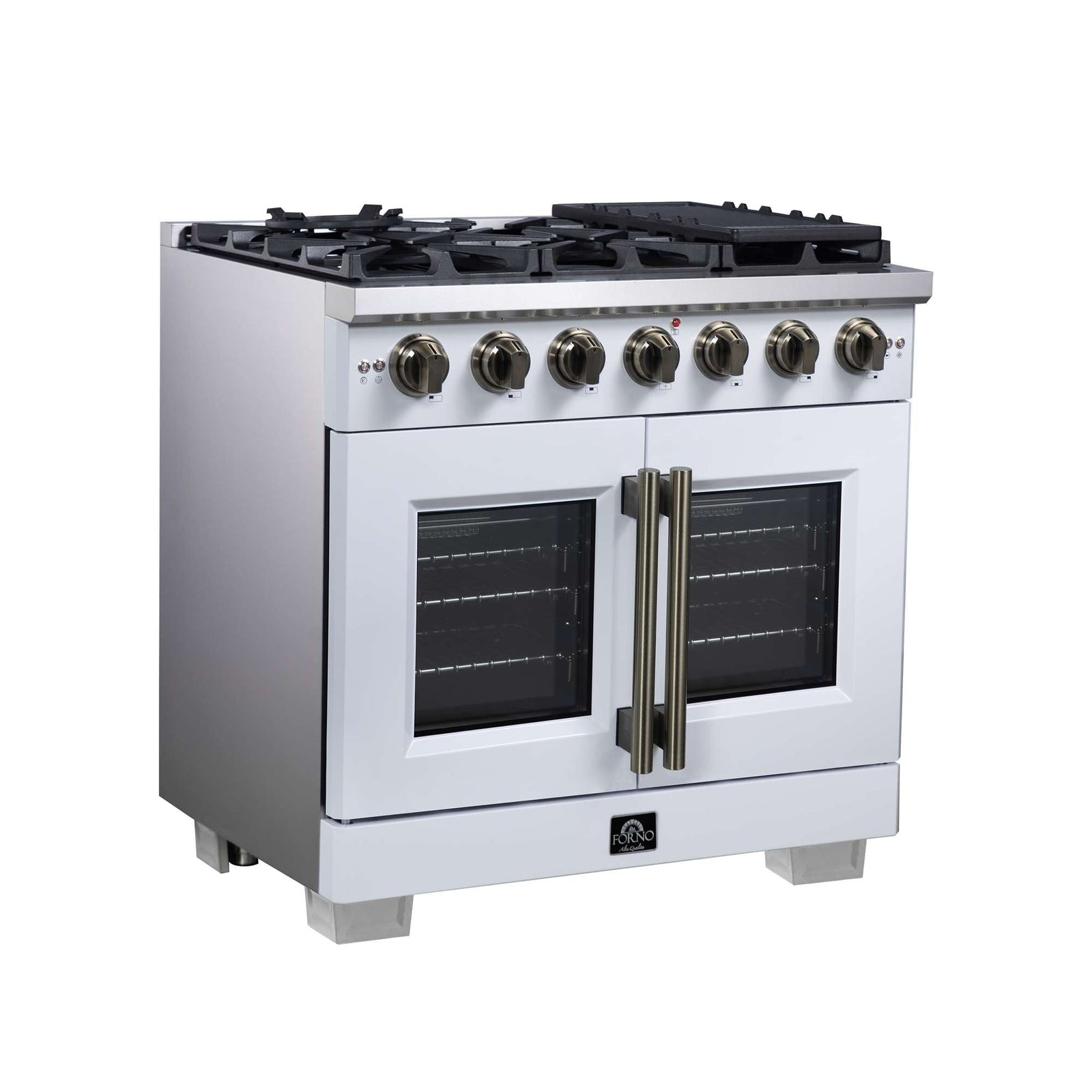 Forno Capriasca 36-Inch White Freestanding French Door Gas Range, 6 Burners, Convection Oven, Energy Efficient - FFSGS6460-36WHT