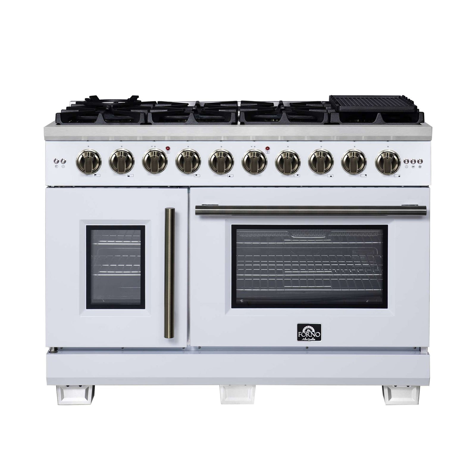 Forno Capriasca 48-Inch White Freestanding French Door Gas Range, 8 Burners, Convection Oven, Energy Efficient - FFSGS6460-48WHT