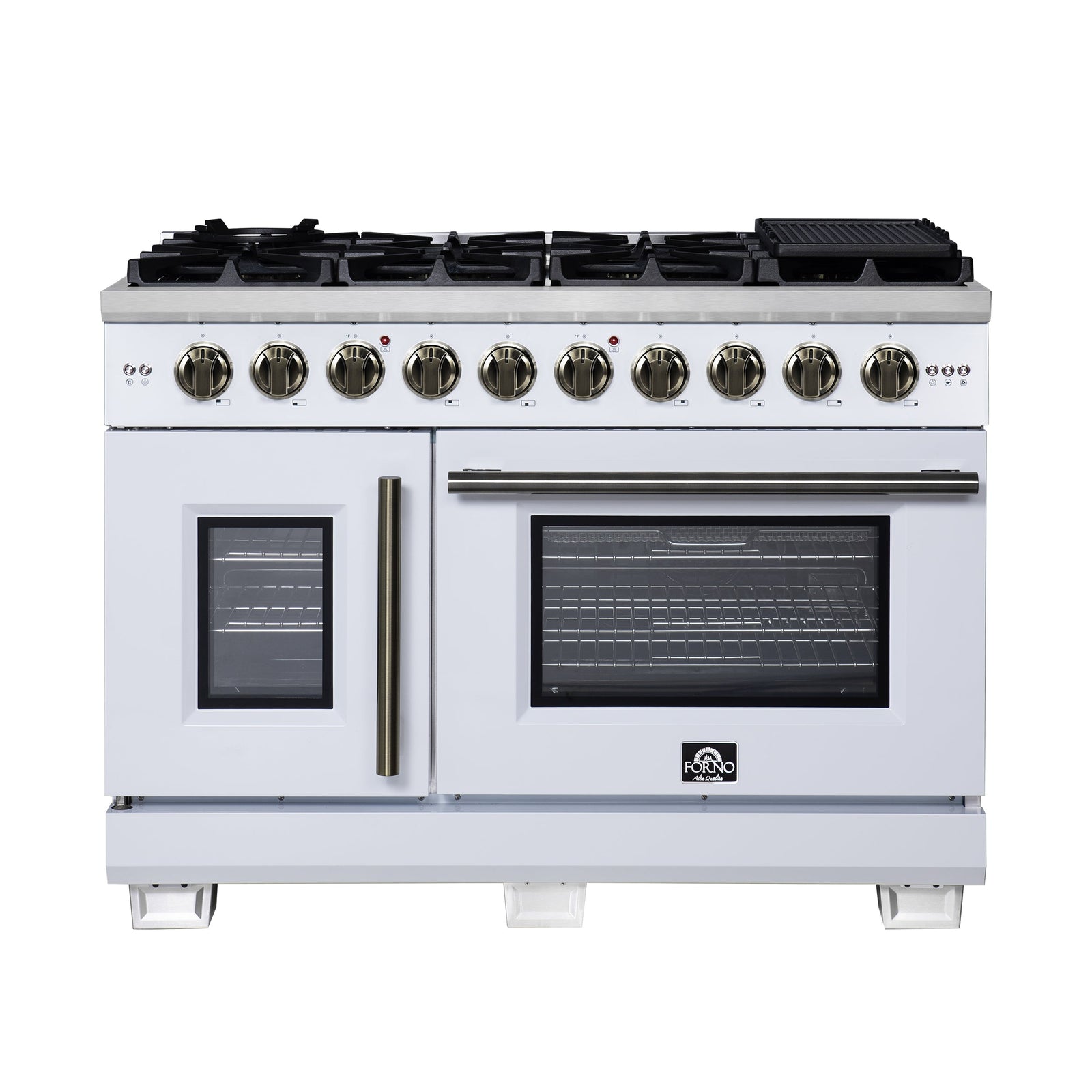 Forno Capriasca 48-Inch White Freestanding French Door Gas Range, 8 Burners, Convection Oven, Energy Efficient - FFSGS6460-48WHT