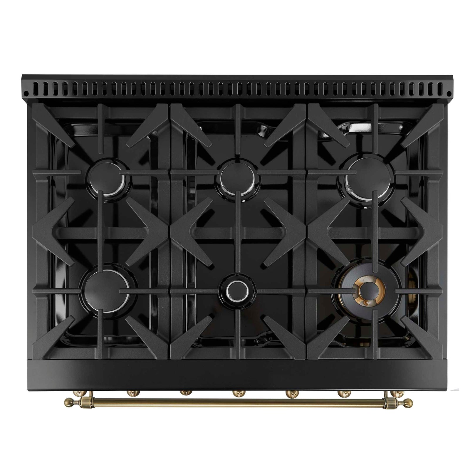 Forno Antico 36-Inch Freestanding Gas Range, Black, Antique Brass Design, 6 Burners, Convection Oven, Energy Efficient - FFSGS6219-36BLK