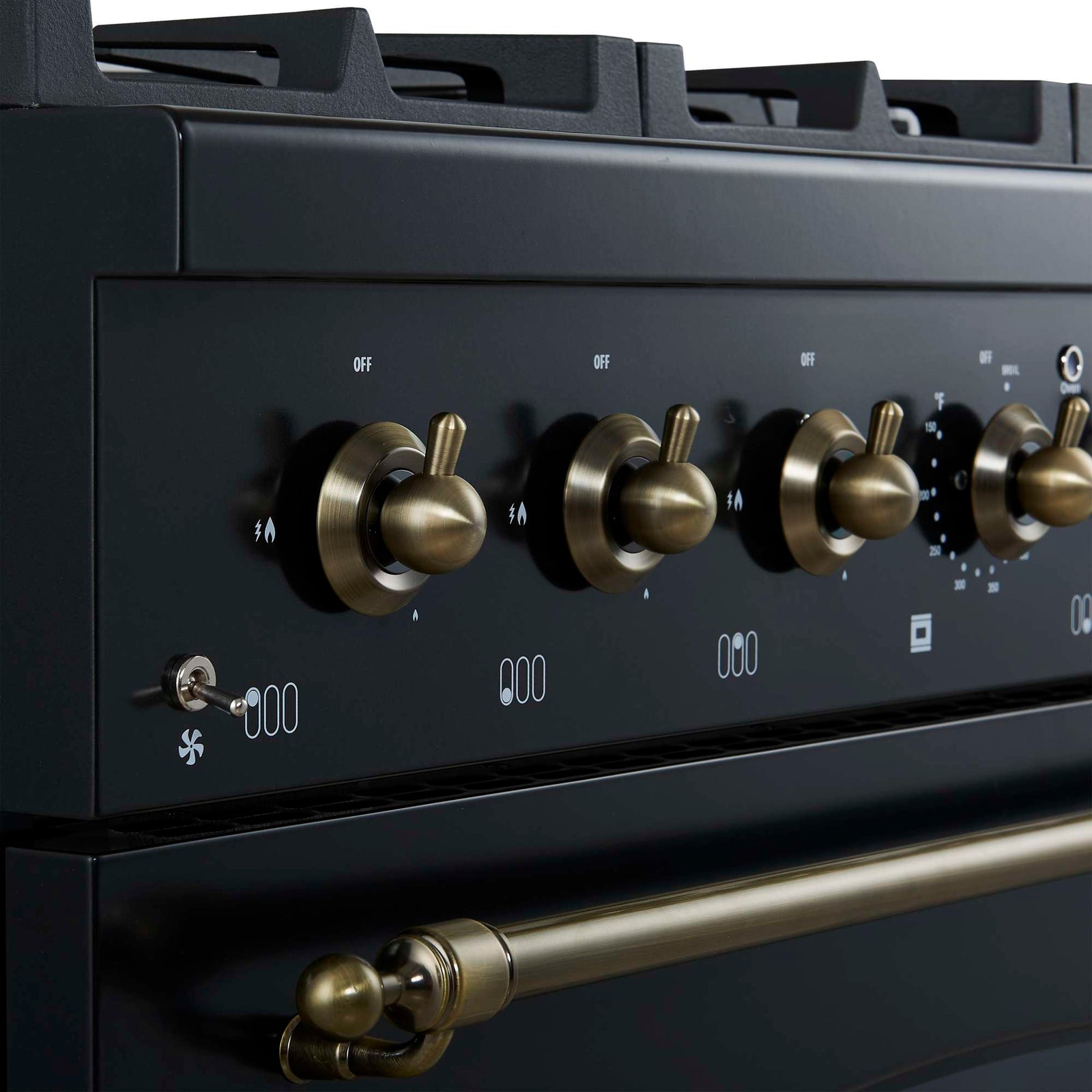 Forno Antico 36-Inch Freestanding Gas Range, Black, Antique Brass Design, 6 Burners, Convection Oven, Energy Efficient - FFSGS6219-36BLK