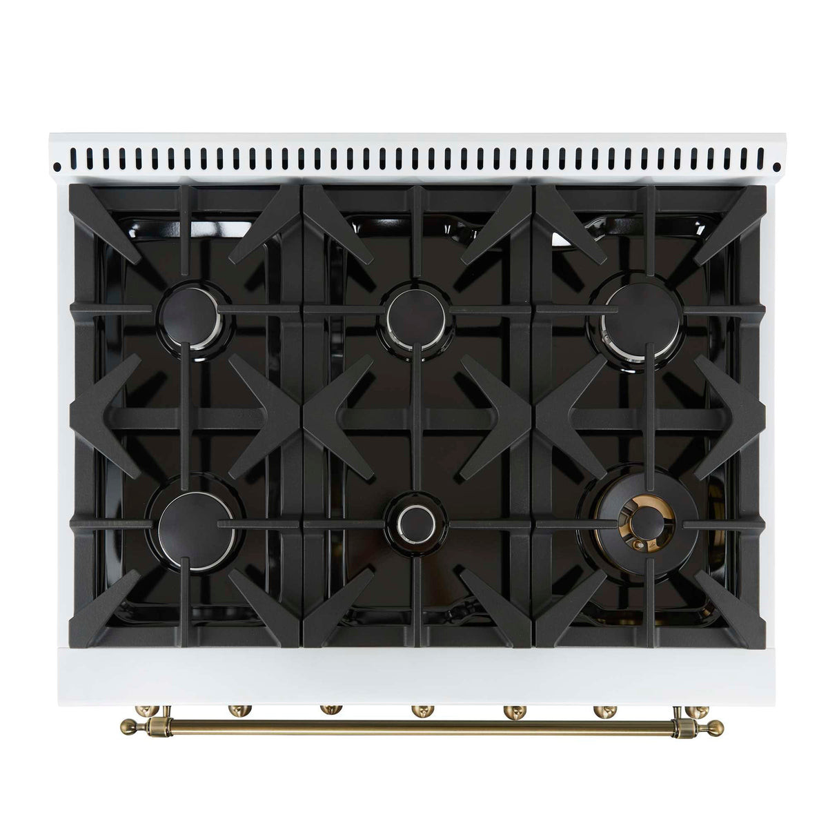 Forno Antico 36-Inch Freestanding Gas Range, White, Antique Brass Design, 6 Burners, Convection Oven, Energy Efficient - FFSGS6219-36WHT