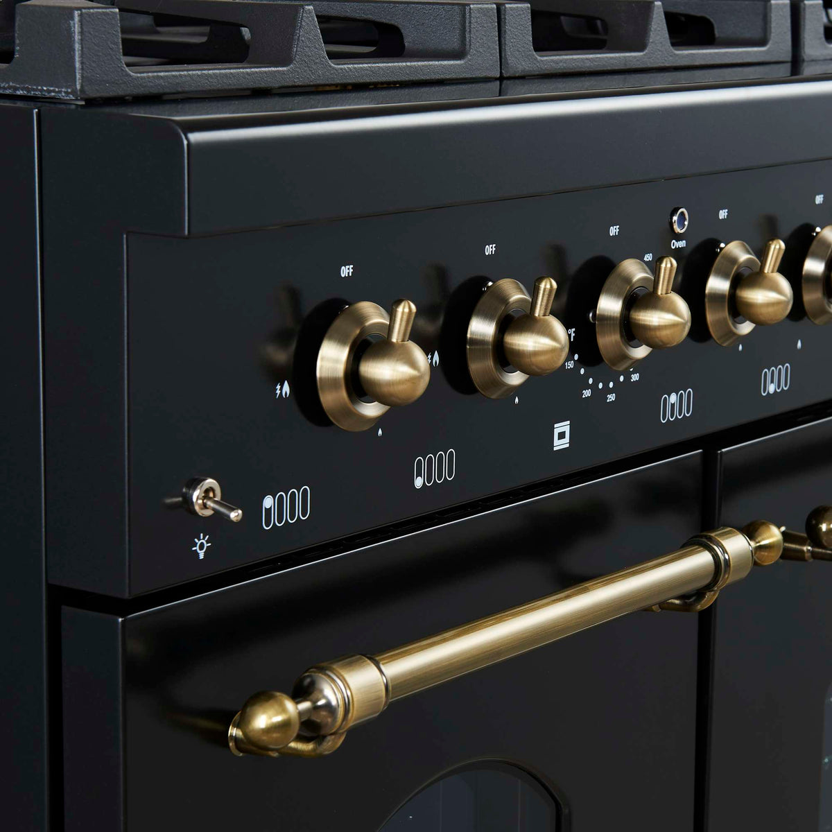 Forno Antico 48-Inch Freestanding Gas Range, Black, Antique Brass Design, 8 Burners, Griddle, Double Ovens, Energy Efficient - FFSGS6219-48BLK