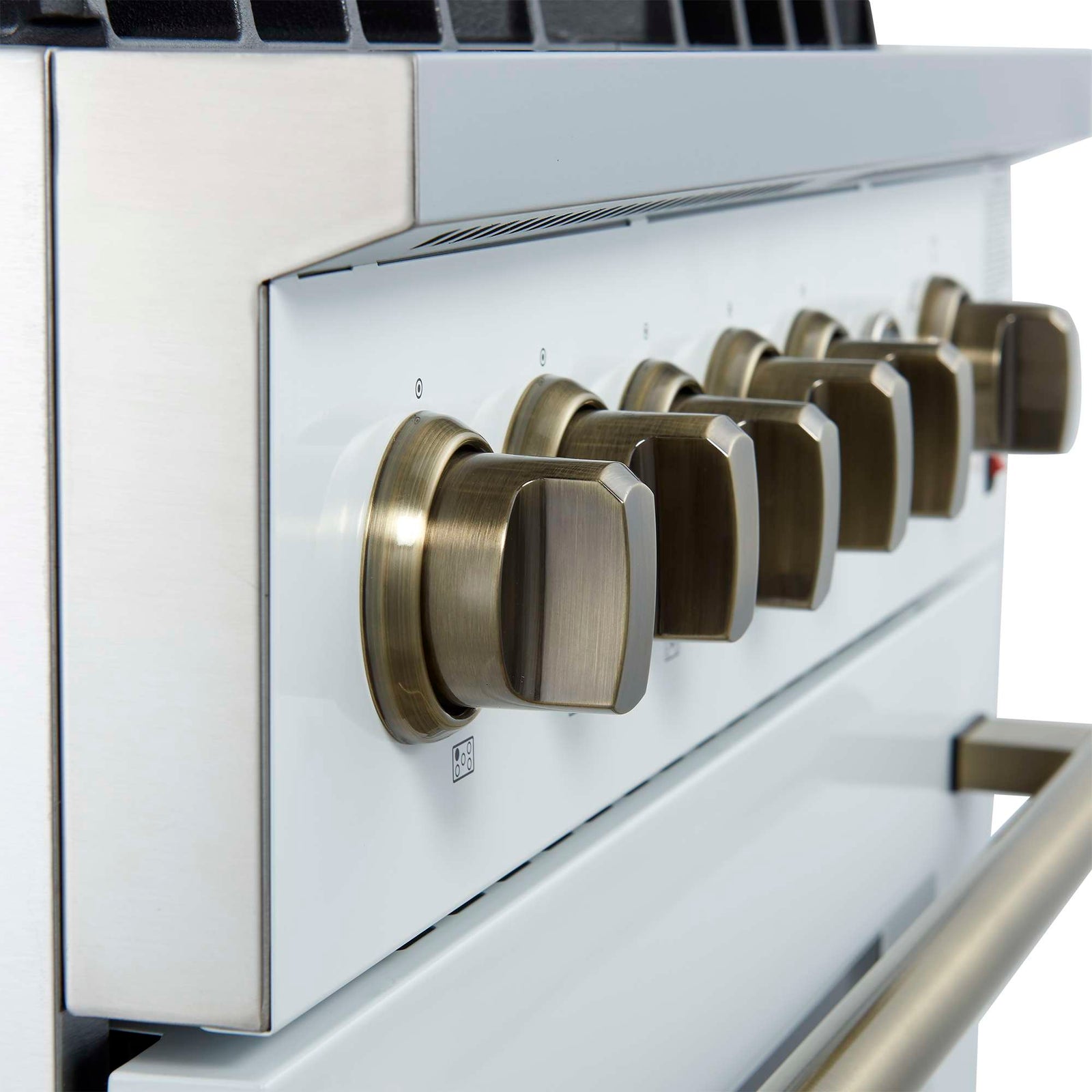 Forno Giovanni 30-inch Gas Range White & Antique Brass Design, 5 Burners 67,000 BTU, 4.32 cu.ft. Convection Oven - FFSGS6274-30WHT