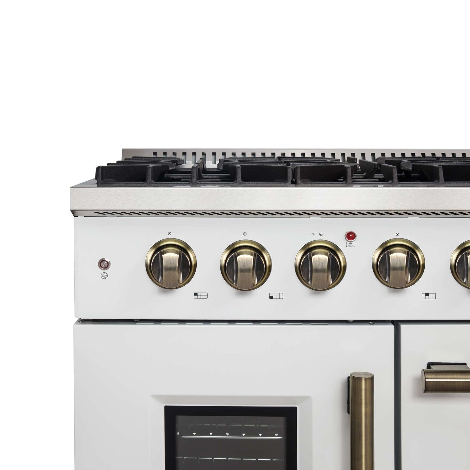 Forno Galiano 48-Inch Freestanding French Door Gas Range, White & Antique Brass - FFSGS6444-48WHT